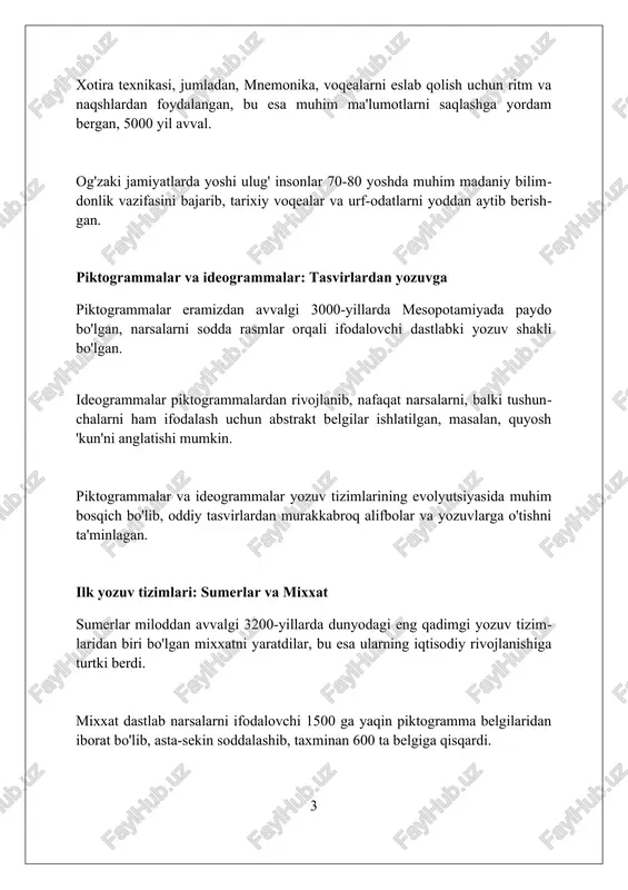 yozib olish uchun ishlatilgan. bronza yozuvlarida kalligrafiya uslubi yanada rivojlangan bo'lib, har bir belgining aniqligi va bezakliligi muhim san'at darajasiga ko'tarilgan, bu esa yozuv madaniyatining rivojini ko'rsatadi. alifbolarning rivojlanishi: finikiyaliklar va yunonlar finikiyaliklar miloddan avvalgi 1200-yillarda 22 ta undosh harfdan iborat boʻlgan alifbo yaratdilar, bu esa savdo uchun muhim soddalashtirish edi. yunonlar finikiyaliklardan alifboni qabul qilib, miloddan avvalgi 8-asrda unlilar qoʻshdilar, bu esa tovush tizimini sezilarli darajada boyitdi. yunon alifbosi harflarning shaklini takomillashtirib, yozuv yoʻnalishini chapdan oʻngga oʻzgartirdi, bu esa oʻqish qulayligini oshirdi. o'rta asrlar: qo'lyozma va monastirlar o'rta asrlarda ko'plab qo'lyozmalar monastirlarda yaratilgan, chunki u yerda yozuvchilar uchun zarur sharoitlar, xususan, xotirjamlik va materiallar mavjud edi. monastirlar o'rta asrlarda nafaqat diniy matnlar, balki klassik adabiyot va ilmiy asarlarni ham saqlab qolishda muhim rol o'ynadi, ularning ko'plab nusxalarini ko'paytirib. viii asrdan boshlab monastirlar skriptoriylari rivojlandi; u yerda rohiblar qo'lyozmalarni ko'chirib, bezash bilan shug'ullanishgan, bu esa minglab kitoblarning saqlanishiga yordam berdi. …