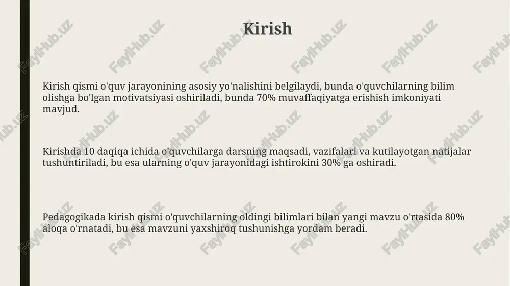 hurmat, rahm-shafqat) singdirish orqali ijtimoiy moslashuvchanlikni oshiradi. estetik tarbiya qonunlari shaxsning 7 ta asosiy san'at turi (musiqa, tasviriy san'at, teatr va h.k.) orqali go'zallikni his qilish qobiliyatini rivojlantirib, ijodiy salohiyatni oshiradi. ta'lim jarayonida qonunlarning o'zaro bog'liqligi kadrlar tayyorlash milliy dasturi bilan 'ta’lim to’g’risida'gi qonun o’rtasida uzviy bog’liqlik mavjud, bu esa uzluksiz ta’lim tizimini (0 yoshdan umrbod) rivojlantirishga qaratilgan. ta’lim jarayonida konstitutsiyaning 41-moddasi ta’lim olish huquqini kafolatlaydi, bu esa 'ta’lim to’g’risida'gi qonunning asosiy prinsipidir va uzviy bog’liqdir. mehnat kodeksining 238-moddasi va 'ta’lim to’g’risida'gi qonun talabalarning ishlab chiqarish amaliyotini o’tash huquqini belgilaydi, bu esa amaliy ko’nikmalarni shakllantirish uchun muhimdir. o'qituvchining ta'lim va tarbiya qonunlaridagi roli o'qituvchi, «ta'lim to'g'risida»gi qonunning 6-moddasiga asosan, o'quvchilarni har tomonlama rivojlantirish, ularda milliy va umuminsoniy qadriyatlarni shakllantirishda muhim rol o'ynaydi. pedagog 1997-yilgi kadrlar tayyorlash milliy dasturining 2.3-bo'limida belgilanganidek, ta'lim sifatini oshirish, innovatsion texnologiyalarni qo'llash orqali tarbiya jarayonini takomillashtiradi. o'qituvchining vazifasi, konstitutsiyaning 41-moddasiga muvofiq, har bir o'quvchining bilim olish …