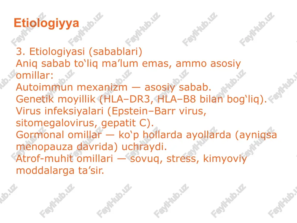 ishi og‘iz infeksiyalari, tish kariesi buyrak zararlanishi (interstitsial nefrit) o‘pka fibroz limfoma (malt limfoma) rivojlanish xavfi ↑ prognoz: sekin rivojlanadi, lekin surunkali va umrbod davom etadi. yaxshi parvarish va davo bilan hayot sifati saqlanadi. yomon belgi – limfoma yoki og‘ir tizimli zararlanish paydo bo‘lishi.