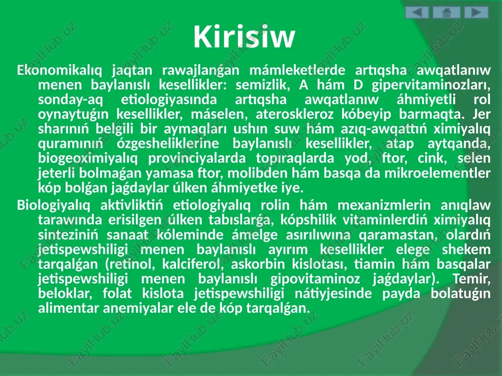 ınıń qánigeleri yamasa vetvrachlar tárepinen aldınnan tekseriwden ótkergennen soń ǵana paydalanıw; - atıp alınǵan haywanlardıń ólimtiklerin aymaqqa shashıp jibermew hám iytlerge ań awlawda xoshametlew retinde ishki organların yamasa góshin bermew; hár bir ańshılıq xojalıǵında haywanlardıń óliklerin kómiw ushın úskenelengen orınǵa ie bolıwı (mal qoyımgershiligi yamasa germetik qudıq - chex oymaları); - ólgen haywanlardıń ólikleri hám olardıń dáretleri jaylasqan orınlardı ximikatlar yamasa múmkin bolsa, ot penen zıyansızlandırıw; - haywanlar paydalanıwı múmkin bolmaǵan hájetxanalardan paydalanıw; adamlardı hám awıl xojalıǵı haywanların, ańshı hám xızmet iytlerin, pıshıqlardı jılına keminde 4 márte degelmintizaciya etiw; -olardı saqlaw orınların zıyansızlandırıw; tıshqanlar hám kalamushlardı joq etiw. audio1.wav audio2.wav image1.jpeg image2.jpeg image3.jpeg image4.png image5.jpeg image6.jpeg image7.jpeg image8.png image9.png image10.png image11.jpeg image12.jpeg /docprops/thumbnail.jpeg