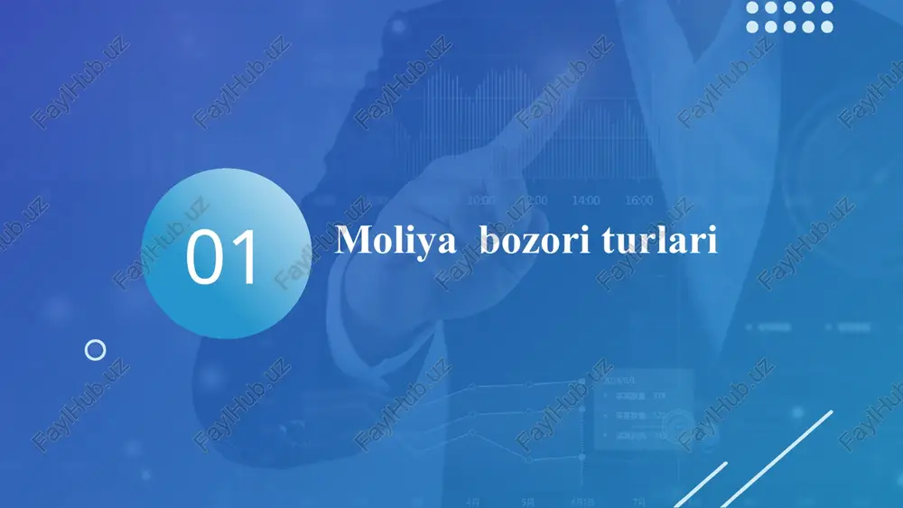hartnomalarini xarid qiladi (yoki sotadi). xedjirlash: - tomonlar ko‘radigan ehtimoldagi ziyonni kamaytirish imkonini beradi; - tovar narxi o‘zgarishi bilan ko‘riladigan zarar fyuchers bo‘yicha olinadigan yutuq bilan belgilanadi.. qimmatli qog’ozlar bozori ishtirokchilari emitentlar investorlar nazorat qiluvchi tashkilotlar emitentlar kapitalni jalb qilish uchun qimmatli qog'ozlar chiqaradigan kompaniyalar. chiqarilayotgan qimmatli qog'ozlarning turiga ko'ra ular davlat yoki xususiy kompaniyalar bo'lishi mumkin konservativ investorlar ishonchli investision qo‘yilmalar, mavjud risklarni minimallashtirish bo’lib,ularni asosan yuqori sifatli obligasiyalar va imtiyozli aksiyalar qiziqtiradi. iqtidorli yaxshi spekulyativ o’yinchilar investorlar maksimal manfaat olish yo‘lida o‘z kapitallarini ham sarflashga doim tayyor bo‘ladilar, o‘z investision portfellarini spekulyativ past sifatli, kurslari tez o‘zgaruvchan qimmatli qog‘ozlardan shakllantiradilar. bunda ular milliy valyutaning kurs o‘zgarishlarida o‘ynashni ma'qul ko‘radilar. me’yorli agressiv investorlar riskka ko‘proq moyil bo‘lib, uning darajasini chegaralshni afzal ko‘radilar. ularning maqsad-vazifasi – o‘z investisiyalari bo‘yicha bir vaqtning o‘zida investisiyalarini himoyalash va havfsizligini ta'minlash hamda ulardan yuqori daromadlilik darajasiga erishish. ularning investision portfellariga yuqori va o‘rta sifatli …