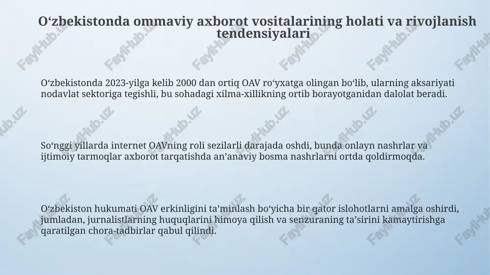 oʻzbekiston respublikasida ammoviy axborot vositalarining faoliyati - Page 3