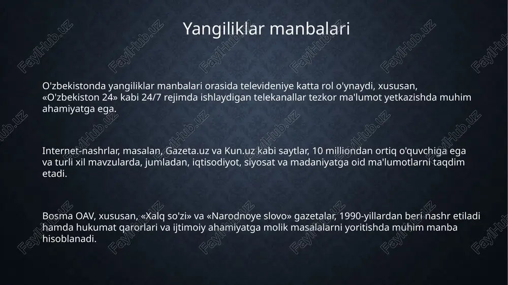 atrof-muhit yangiliklari orol dengizining qurishi natijasida yuzaga kelgan ekologik muammolarni hal qilish uchun 2024-yilda 10 million aqsh dollari miqdorida investitsiya ajratildi, bu mintaqani barqarorlashtirishga qaratilgan. atrof-muhitning ifloslanishi o'zbekistonda 2023-yilda 15% ga oshdi, asosan sanoat chiqindilari va transport vositalari emissiyalari tufayli, bu esa sog'liqqa jiddiy ta'sir ko'rsatmoqda. yangi qonunchilikka ko'ra, 2025-yildan boshlab o'zbekistonda qayta tiklanadigan energiya manbalaridan foydalanish 30% ga oshiriladi, bu esa uglerod chiqindilarini kamaytirishga yordam beradi. global yangiliklar birlashgan millatlar tashkiloti maʼlumotlariga koʻra, 2023-yilda dunyo boʻylab 100 milliondan ortiq odam zoʻravonlik va taʼqiblar tufayli oʻz uyini tark etishga majbur boʻlgan. global iqlim oʻzgarishi natijasida 2050-yilga borib 200 milliongacha odam iqlim qochqiniga aylanishi mumkin, bu esa resurslar uchun kurashni kuchaytiradi. yangi texnologiyalar, jumladan, sunʼiy intellekt va 5g aloqasi, global axborot oqimini tezlashtirdi va 2024-yilda dezinformatsiyaning tarqalishiga katta taʼsir koʻrsatdi. e'tiboringiz uchun rahmat