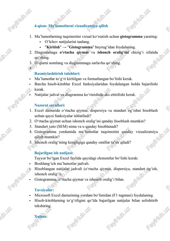 t tuzilishi: 1. titul varag‘i: · ta’lim muassasasi nomi. · fan nomi. · laboratoriya ishi mavzusi. · talaba va o‘qituvchi f.i.sh. · ish bajarilgan sana.