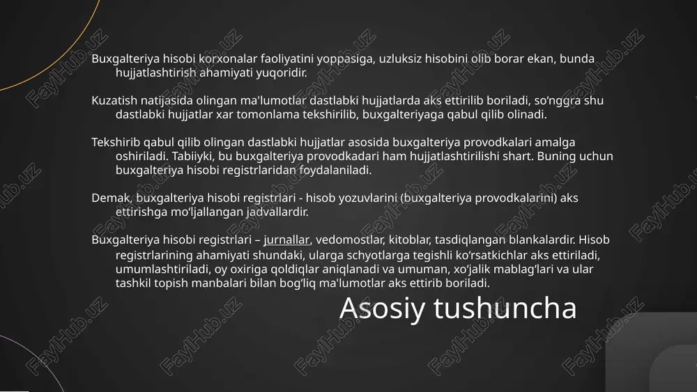 r asosida rasmiylashtirilmasin quyidagi talablarga rioya etish zarurdir: – buxgalteriya xodimlari mehnat unumdorligini oshishiga halaqit beradi ularning o’zaro bog’liqligi har bir tashkilot buxgalteriya registrlarini yuritishi shartligiga qaramasdan, majburiy foydalanish uchun standart shakllar hali tasdiqlanmagan. faqatgina davlat sektori tashkilotlari bundan mustasno. har qanday boshqa korxona registrlarning zarur shakllarini mustaqil ravishda ishlab chiqishi, ularni tashkilotning hisob siyosatida majburiy ravishda tasdiqlashi shart. va buxgalteriya hisobida qaysi shakldan foydalanishni faqat rahbariyat hal qiladi. shuningdek, qonun hujjatlarida qaysi buxgalteriya registrlari chop etilishi, qaysilari elektron shaklda saqlanishi kerakligi haqida aytilmagan. shunday qilib, korxona va tashkilotlar ushbu masala bo'yicha o'zlari qaror qabul qilishlari kerak. va bugungi kunda buxgalteriya hisoblarining aksariyati elektron shaklda saqlangan bo'lsa-da, qog'oz tashuvchilar bekor qilinmagan. rasmiy shakllar yoʻqligiga qaramay, oʻzbekistonda qabul qilingan buxgalteriya registrlarining taxminiy roʻyxati mavjud boʻlib, ular quyida keltirilgan. unga asoslanib, har bir tashkilot o'zining buxgalteriya siyosatini, o'z hisob registrlarini qo'llashi va tasdiqlashi mumkin. e’tiboringiz uchun rahmat! manbaa: -buxgalteriya registrlari to’g’risida ma’lumot …