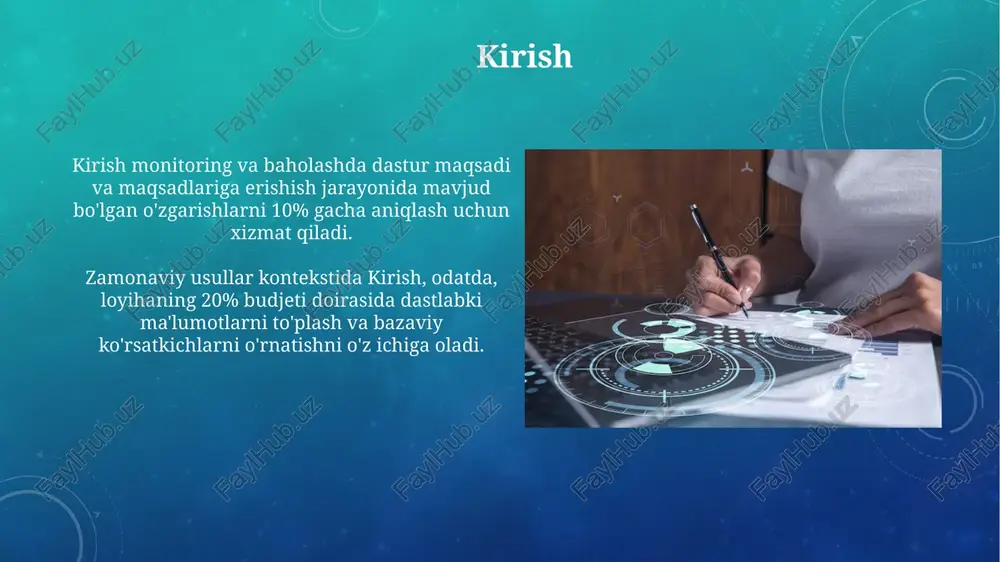 yuqori aniqlikni ta'minlaydi. zamonaviy gat tahliliy funksiyalari, masalan, hududiy tahlil va tarmoq tahlili, turli ssenariylar (masalan, tabiiy ofatlar) uchun yechimlarni ishlab chiqishga yordam beradi, xatarni 15% ga kamaytiradi. ijtimoiy tarmoqlar va katta ma'lumotlar ijtimoiy tarmoqlar sentiment tahlili orqali jamoatchilik fikrini real vaqt rejimida kuzatish, masalan, 75% ijobiy va 25% salbiy munosabatni aniqlash mumkin. katta ma'lumotlar yordamida ijtimoiy tarmoqlarda 1 million foydalanuvchining xatti-harakatlarini tahlil qilish, maqsadli auditoriyani segmentlash va samarali strategiyalarni ishlab chiqish imkonini beradi. fuqarolar ishtirokidagi monitoring va baholash fuqarolar ishtirokidagi monitoring, loyihalar natijalarini baholashda jamoatchilik fikrini hisobga oladi, 75% respondentlar loyihaning muvaffaqiyatiga bevosita ta'sirini qayd etishdi. baholashda fuqarolarning ishtiroki loyihaning shaffofligini oshiradi va loyiha byudjetining kamida 15% i aholi talablarini qondirishga yo'naltirilishini ta'minlaydi. arzon monitoring usullari telefon kamerasi va ijtimoiy tarmoqlar monitoringi uchun mavjud ilovalar bilan ma'lumot to'plash arzon usul, lekin maxfiylik siyosati bilan cheklangan bo'lishi mumkin. bepul onlayn so'rov platformalari (masalan, google forms) sonli va sifatli ma'lumotlarni yig'ishga …