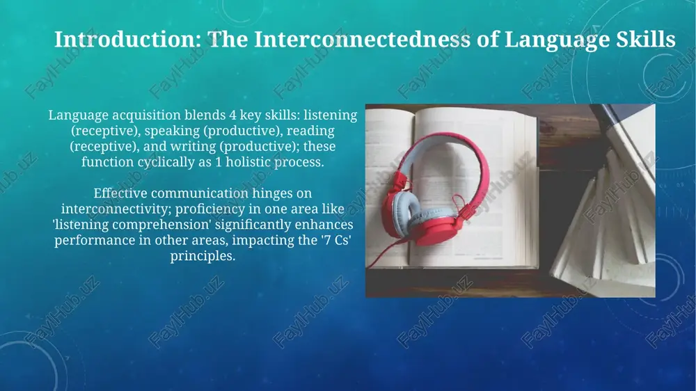 g a text (reading) and discussing its main ideas (speaking), boosting comprehension by approximately 35 percent. holistic lessons use a single authentic resource, such as a news article, to practice skills like reading, writing summaries, and engaging in spoken debates. assessment and feedback: measuring progress in listening, reading, and speaking formative assessment, like 'think-pair-share' for speaking, offers continuous feedback, improving performance by 15-20% based on research, and guides instructional adjustments. reading comprehension can be measured via cloze tests, assessing understanding of vocabulary and grammar by filling in blanks, scoring accuracy rates as a percentage score. conclusion: empowering learners through balanced language development balanced instruction, allocating approximately 33% of class time to each skill (listening, speaking, reading), fosters 360-degree language competency and overall communicative success. integrating the 4 skills – listening, speaking, reading, and writing – supports 'comprehensible input' according to krashen, boosting acquisition by 25% in communicative contexts. thank you …