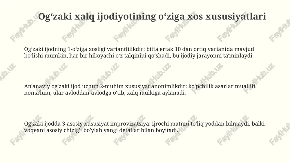 ogʻzaki xalq ijodiyotining oʻziga xos xususiyatlari - Page 3