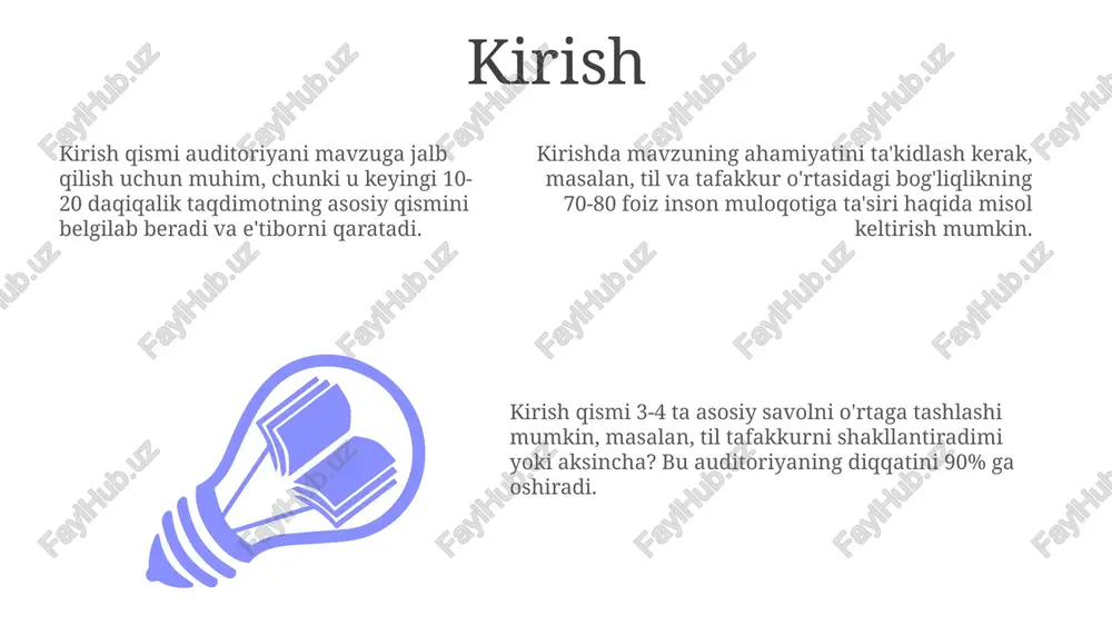 mskiyning g'oyasi, ko'plab tillarda 2-raqamli umumiy tuzilmalar borligini ta'kidlaydi va fikrlashdagi universal asoslarni ko'rsatishi mumkin. 3-raqamli tajribalar, xususan, ranglarni farqlash bo'yicha tadqiqotlar, til kategoriyalari fikrlashni ta'sir qilishi mumkinligini ko'rsatgan bo'lsa-da, bu ta'sir darajasi ko'pincha bahsli, chunki biologik omillar ham muhim rol o'ynaydi. tafakkurning tilga ta'siri lingvistik nisbiylikning kuchli shakli, sapir-uorf gipotezasi, tilda mavjud bo'lgan 1500 ta so'z boyligi fikrlash imkoniyatlarini to'liq belgilaydi, degan bahsli da'voni o'z ichiga oladi. "tafakkurning tilga ta'siri" g'oyasi til strukturasi fikrlash jarayonlariga sezilarli ta'sir ko'rsatishini, masalan, grammatik qoidalar kognitiv jarayonlarni shakllantirishini ilgari suradi. ba'zi tadqiqotlar shuni ko'rsatadiki, 7000 ga yaqin tilda rang nomlari soni ranglarni idrok etishga ta'sir qilishi mumkin, ya'ni til kategoriyalari vizual tafakkurni biroz modellashtiradi. piagetning kognitiv rivojlanish nazariyasi piagetning nazariyasi 4 ta asosiy bosqichni o'z ichiga oladi: sensorimotor (0-2 yosh), preoperatsion (2-7 yosh), konkret operatsion (7-11 yosh) va formal operatsion (11 yoshdan yuqori). assimilyatsiya va akkomodatsiya kabi kognitiv jarayonlar bolaning dunyoni tushunishini shakllantiradi; …