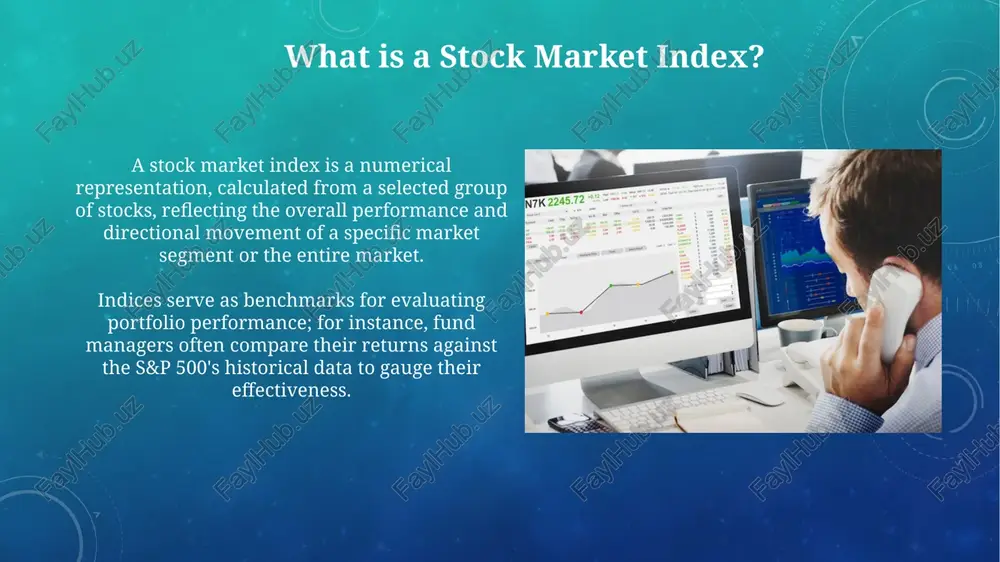 total contract value. index options give the right, but not the obligation, to buy (call) or sell (put) an index at a specific strike price before expiration, enabling hedging or speculative strategies based on index movement expectations. advantages, disadvantages, and limitations advantages include benchmarking portfolio performance; evaluating active managers against the s&p 500 or msci world offers a clear, quantifiable 1.0 standard of comparison. index fund replication can be a disadvantage; a portfolio excessively tracking the index yields no outperformance potential and is subject to market beta, limiting alpha generation, 0.0 potential. spotlight on major global indices (e.g., s&p 500) the s&p 500, comprising 500 of the largest us publicly traded companies, represents about 80% of the total us equity market capitalization, offering broad market exposure. the dow jones industrial average (djia), with only 30 stocks, is a price-weighted index, meaning higher-priced stocks have a greater impact, unlike market-cap weighting. …