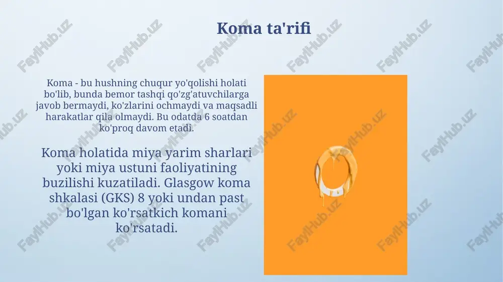 oila a'zolari 1990-yildagi bemorning o'z xohishini ifodalagan oldindan ko'rsatmalarga asoslanishi kerak. komadagi bemorlarga hayotni saqlab qolishning iqtisodiy ta'siri katta bo'lishi mumkin. sog'liqni saqlash resurslarini taqsimlashda 1-sonli vazifa - resurslarning adolatli va maqbul darajada bo'lishini ta'minlashdir. koma tadqiqotlari koma tadqiqotlari miyaning metabolik faolligini o'lchash uchun fdk glyukoza pet skanerlashidan foydalanadi, bu miyaning qaysi qismlari hali ham ishlayotganini ko'rsatadi. tadqiqotlar komaga sabab bo'lgan miya shikastlanishining og'irligini baholash uchun elektroensefalografiya (eeg) namunalari va miya to'lqinlarining chastotasidan foydalanadi. komaning oilaga ta'siri koma oila a'zolarining ruhiy salomatligiga jiddiy ta'sir qiladi, tadqiqotlar shuni ko'rsatadiki, 60% gacha oila a'zolari depressiya va tashvish alomatlarini boshdan kechiradilar. uzoq muddatli koma holatida, oilaning moliyaviy ahvoli keskin yomonlashishi mumkin, chunki parvarish xarajatlari yiliga 100,000 aqsh dollaridan oshishi mumkin, bu esa katta qarzga olib keladi. koma huquqiy masalalari koma holatidagi bemorning huquqiy vakolati tibbiy vasiylik orqali amalga oshiriladi, bunda sud tomonidan tayinlangan shaxs bemorning manfaatlarini himoya qiladi va qarorlar qabul qiladi. bemorning …
