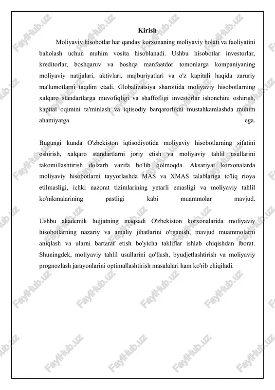 operatsion faoliyat, investitsion faoliyat, moliyaviy faoliyat. pul mablag'larining manbalari va ulardan foydalanish yo'nalishlari. to'lov qobiliyatini baholash imkoniyati. asosiy moliyaviy hisobotlar turlari o'zbekiston respublikasida quyidagi moliyaviy hisobotlar asosiy hisoblanadi: buxgalteriya balansi (balance sheet), moliyaviy natijalar to'g'risidagi hisobot (income statement), pul oqimi to'g'risidagi hisobot (cash flow statement) va xususiy kapitaldagi o'zgarishlar to'g'risidagi hisobot (statement of changes in equity). ushbu hisobotlarning har biri korxonaning moliyaviy holatining turli jihatlarini aks ettiradi va o'ziga xos ma'lumotlarni taqdim etadi. ularning tuzilishi va mazmuni o'zbekiston respublikasi buxgalteriya hisobi standartlari (bhms) bilan tartibga solinadi. buxgalteriya balansi korxonaning ma'lum sanadagi aktivlari, majburiyatlari va xususiy kapitali haqida ma'lumot beradi. moliyaviy natijalar to'g'risidagi hisobot korxonaning belgilangan davr mobaynidagi daromadlari, xarajatlari va foydasi (zarari)ni ko'rsatadi. pul oqimi to'g'risidagi hisobot korxonaning belgilangan davrdagi pul mablag'larining harakati (kirim va chiqim) haqida ma'lumot beradi. xususiy kapitaldagi o'zgarishlar to'g'risidagi hisobot korxonaning xususiy kapitalidagi o'zgarishlarni, masalan, foydani taqsimlash, aksiyalarni chiqarish va hokazolarni aks ettiradi. ⚖️ moliyaviy hisobotlarni …