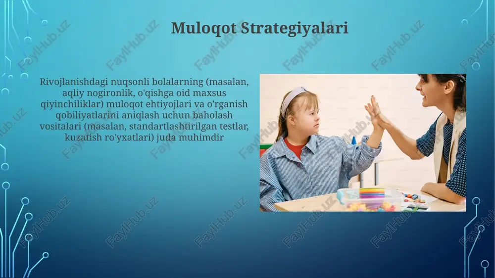 ri idorasining (osep) veb-saytida idea qoidalari (20 u.s nogiron bolalar uchun milliy tarqatuv markazi (nichcy) resurslar, ma'lumot varaqalari (masalan, iep, 504 rejalari bo'yicha) va o'quv materiallarini taklif etadi; veb-sayt 60 dan ortiq tashkilotlarga havolalar beradi; aloqa: 1-800-695-0285 taraqqiyotni kuzatish va baholash pedagoglar uchun malaka oshirish texasdagi maxsus ta'lim o'qituvchilari (maktabgacha-12) uchun travma-sezgir amaliyotlarga qaratilgan onlayn va an'anaviy professional rivojlanish jamoalari (prj). hissiy tartibga solish strategiyalari, ijobiy xulq-atvorga aralashuv va qo'llab-quvvatlash (pbis) hamda hamkorlikda muammo yechish bo'yicha o'qitishni o'z ichiga oladi individualizatsiyalashtirilgan ta'lim dasturlari (itd) samarali iep amalga oshirish va inklyuziv amaliyotlar turli rivojlanish sohalarida (kognitiv, jismoniy, ijtimoiy, emotsional) doimiy baholashni (masalan, standartlashtirilgan testlar, o'qituvchilar kuzatuvlari) talab qiladi. ma'lumotlar ieplarga tuzatish kiritishga, o'quvchining ehtiyojlari va yutuqlarini kuzatishga (masalan, choraklik hisobotlar) yordam beradi o'zbekistonda rivojlanishdagi nuqsonli bolalar uchun inklyuziv ta'lim amaliyoti turli muhitlarda (masalan, umumiy ta'lim sinflari, nyu-yorkdagi ixtisoslashtirilgan maktablar) integratsiya, ishtirokni maksimal darajada oshirish va tengdoshlar munosabatlarini rivojlantirishga qaratilgan xulq-atvor muammolari …