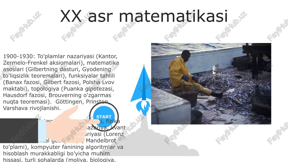 ilobni tezlashtirdi. islom oltin asri matematikasi 8-10-asrlar: bag'doddagi donishmandlar uyi; al-xorazmiyning algebrasi (al-jabr), arifmetikasi va algoritmlari; arab raqamlari (hind-arab raqamlari)ning rivojlanishi, geometriya va trigonometriyada muhim yutuqlar. 12-15-asrlar: ispaniya va sitsiliya orqali yevropaga bilim uzatilishi; fibonachining yevropaga arab raqamlarini kiritish; islom dunyosida algebra va geometriyaning rivojlanishi davom etdi; oltin asrning pasayishi, ammo turli mintaqalarda matematik faoliyatning davom etishi. 18-asr matematikasi ehtimollik nazariyasi (fransiyada paskal va ferma yozishmalari natijasida kelib chiqqan) rasmiylashtirildi, xususan, abraham de muavrning (fransiya) normal taqsimot bo'yicha ishlari va yakob bernullining (bazel) katta sonlar qonuniga qo'shgan hissasi statistika va uning turli qo'llanmalariga ta'sir ko'rsatdi 18-asr matematikasi nyuton (angliya) va leybnitsning (germaniya) asarlari asosida differensial tenglamalar va analizni rivojlantirgan leybnard eyler (shveysariya, bazel) kabi olimlar hissasida hisoblashning yuksalishiga guvoh bo'ldi, bu esa yevropa bo'ylab fizika va muhandislik kabi sohalarga ta'sir ko'rsatdi. matematikaning zamonaviy va kelajakdagi yo'nalishlari zamonaviy yo'nalishlar sonlar nazariyasidagi (masalan, elliptik egri chiziqlar, langlands dasturi), hisoblash matematikasi (chekli elementlar …