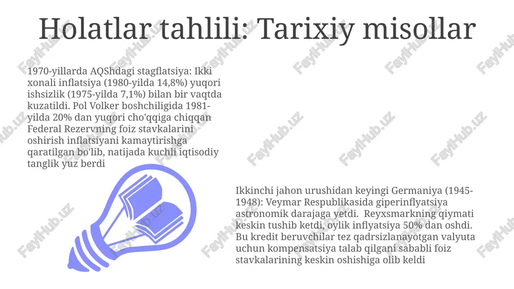 lariga ta'sir qilib, nyu-york va los-anjeles kabi yirik shaharlardagi uy-joy bozorlariga ta'sir qiladi. markaziy banklarning roli foiz stavkalarini sozlash samaradorligi iste'molchilarning ishonchi, jahon iqtisodiyoti sharoitlari (masalan, neft narxlari jahon inflyatsiyasiga ta'siri) va davlatning byudjet-soliq siyosati kabi turli iqtisodiy omillarga bog'liq. kechiktirilgan ta'sirlar siyosatdagi o'zgarishlar inflyatsiyaga ta'sir ko'rsatishi uchun vaqt talab qilishini (masalan, 6-18 oy) anglatadi yuqori inflyatsiya (ko'p mamlakatlarda yip yiliga 2% dan oshishi) foiz stavkalari bilan teskari bog'liq. yuqori inflyatsiya markaziy banklarni iqtisodiyotni sovitish uchun asosiy foiz stavkalarini oshirishga majbur qiladi (masalan, angliya banki tomonidan 100 bazaviy punktga oshirish) markaziy banklar (masalan, aqsh federal rezervi yoki yevropa markaziy banki) foiz stavkalarini o'zgartirish orqali pul massasini nazorat qilib, inflyatsiyaga ta'sir ko'rsatadi pul-kredit siyosati vositalari inflatsiya maqsadlari, masalan, avstraliya rezerv banki (arb) shu jumladan ko'plab markaziy banklar tomonidan qabul qilingan 2% maqsad, pul-kredit siyosati qarorlarini boshqaradi. foyiz stavkalarini oshirish inflatsiyaning o'sishi bilan haddan tashqari qizigan iqtisodiyotni sovitishga qaratilgan (masalan, aqshdagi hozirgi …