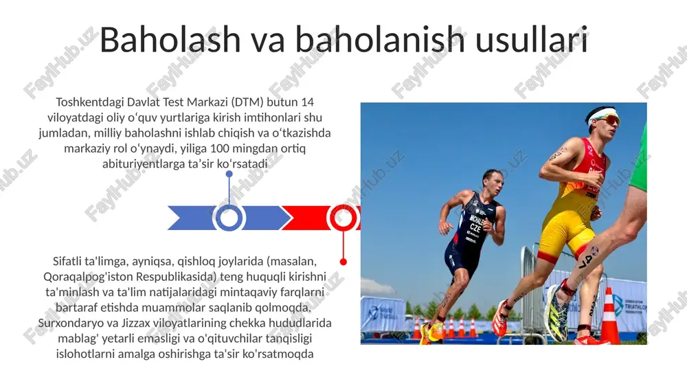 etlari ochilib, yiliga 100 mingdan ortiq o'qituvchini qamrab oldi andijon va buxoroda 200 dan ortiq korxona hamda 100 dan ortiq kasb-hunar kollejlari o'rtasidagi qo'shma kasb-hunar ta'limi sherikliklariga yo'naltirilgan ko'nikmalarni rivojlantirish tashabbuslari 2017 yildan beri bandlikni 15% ga (200 000 kishi) oshirdi 1991-yildan keyin o'zbekistonda 150 dan ortiq kasb-hunar kollejlari ochilib, 200 dan ziyod kasb o'rgatilib, toshkent, samarqand va farg'ona vodiysida yiliga 500 000 dan ortiq talaba ta'lim oldi kasb-hunar ta'limi va malaka oshirish ta'lim moliyalashtirilishi va resurslar taqsimoti davlat subsidiyalaridan talaba kreditlariga (masalan, 2005-yilda tashkil etilgan "talaba kredit fondi"), stipendiyalarga (imkoniyatga va ehtiyojga asoslangan) va xususiy sektorning ishtirokiga (masalan, toshkent va farg'ona kabi yirik shaharlardagi 20 dan ortiq xususiy universitetlar) o'tish kuzatildi viloyatlararo adolatli resurs taqsimotini (masalan, toshkent va chekka hududlar o'rtasidagi farq), kreditlarning qaytarilish darajasini (hozirda 65% atrofida) ta'minlash va o'quv dasturlarini xalqaro standartlarga moslashtirish (masalan, oliy ta'limda boloniya jarayonini integratsiyasi) muammolar hisoblanadi e'tiboringiz uchun rahmat @taqdimot_robot image4.jpg image5.jpg …