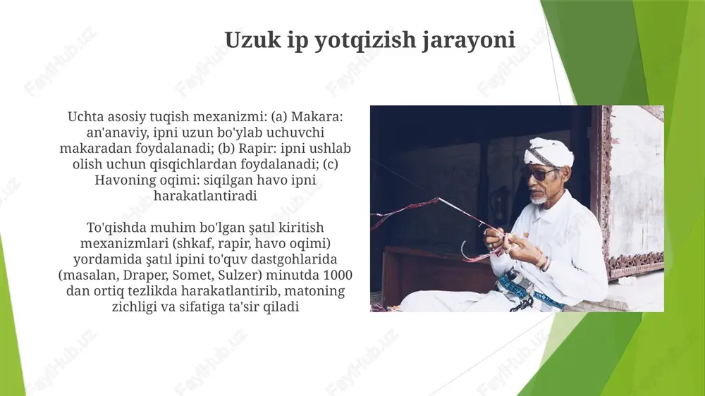 lar (masalan, damas, brokad) yuzlab tiqish ignalari bilan murakkab to'qish tizimlarini talab qiladi e'tiboringiz uchun rahmat @taqdimot_robot image1.jpg image2.jpg image3.jpg image4.jpg image5.jpg image6.jpg image7.jpg image8.jpg image9.jpg