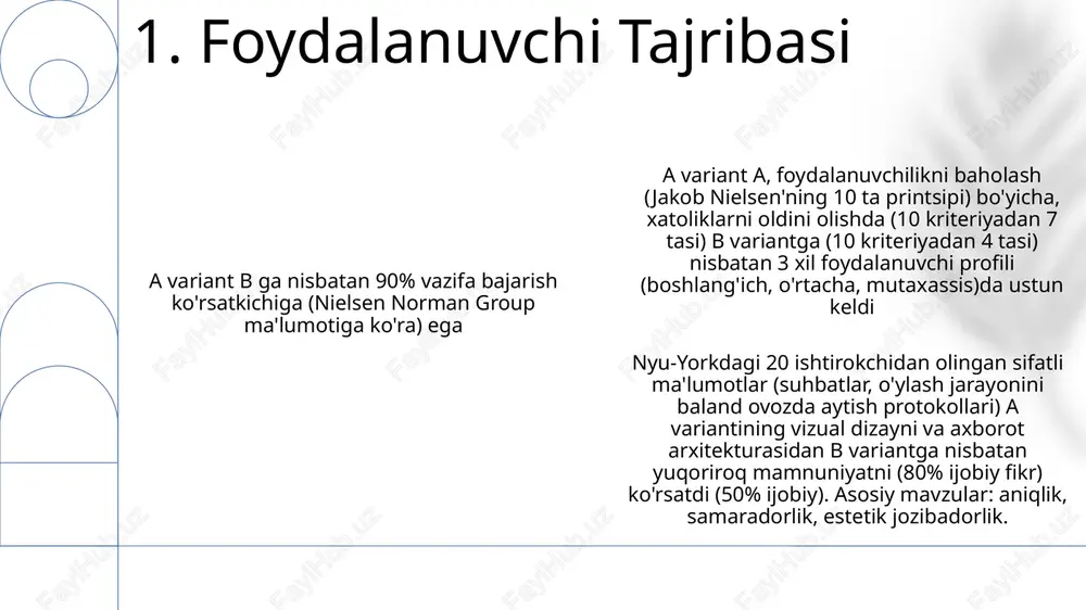 ish chastotasi; texnik xizmat ko'rsatish joyi; uzoq muddatli xarajatlar prognozi (5 yil); ishlab chiqarishga ta'siri (yillik mahsulot birligi). b variant: tuzuvchi ta'mirlash (tt); o'rtacha ta'mirlash narxi: 1500$/voqea; yiliga o'rtacha 2 voqea; har bir voqeaga 3 mutaxassis kerak; joylashuv: joyida; potentsial to'xtash vaqti/voqea: 8 soat; yillik umumiy xarajat (taxminiy): 3000$; yillik to'xtash vaqti 16 soat. a variant: har 3 oyda profilaktika ta'miri (pt); har bir ptga 500$; 2 ta mutaxassis; joyi: o'rinda; mumkin bo'lgan to'xtash vaqti: har bir ptga 4 soat; yillik umumiy xarajat: 6000$; yillik to'xtash vaqti: 24 soat. 7. texnik xizmat ko'rsatish talablari fort knox darajasidagi jismoniy xavfsizlik (24/7 qo'riqlash, biometrik kirish, 5 million dollarlik investitsiya), aes-256 shifrlash, rsa securid orqali ko'p omilli autentifikatsiya (mfa), simulyatsiyalarda 99,9% aniqlikka ega bosqin aniqlash tizimi (ids). yillik kirib kirish testini 3 mustaqil firma o'tkazadi. a variantni solishtirish shuni ko'rsatadiki, u jismoniy xavfsizlikni yuqori darajada ta'minlaydi, lekin ancha qimmat (5 million dollarga nisbatan …