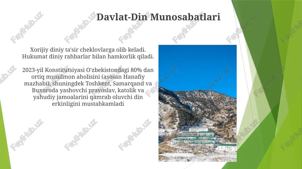 sita ta'sir qiladi islom ta'limining qayta tiklanishi namangan va farg'ona kabi shaharlardagi kundalik hayotga ta'sir ko'rsatayotgan an'anaviy islom amallariga rioya qilish kuchaygan. juma namozlarida va ramazon hayitida ishtirokchilar sonining ortishi bu o'zgarishlarni ko'rsatadi hukumatning yondashuvi 10 million atrofidagi musulmonlarga ta'sir ko'rsatib, mo''tadil islomni targ'ib qilish va radikalizmning oldini olishni muvozanatlashtiradi iqtisodiy omillar va diniy e'tiqod toshkent islom universiteti va boshqa madrasalardagi davlat tomonidan moliyalashtiriladigan diniy ta'lim dasturlari (byudjet: 50 million so'm), bandlik va malaka oshirishga ta'sir ko'rsatmoqda. jamiyatning faqat dunyoviy qadriyatlardan uzoqlashishi, ayniqsa ayollar (mehnatga layoqatli aholi 60%)ning mehnat faoliyatiga va diniy tashkilotlardagi rolini o'zgartirmoqda oʻzbekistonning 2023-yilgi yaim oʻsishi (prognoz 5%) diniy muassasalarni moliyalashtirishga ta'sir koʻrsatadi; islom bank sektorining kengayishi (taxminan 10% yillik oʻsish) samarqand, buxoro va toshkentdagi iqtisodiy faoliyatga ta'sir qiladi media'ning ma'naviyatni shakllantirishdagi roli mustaqil oav (masalan, kun.uz, gazeta.uz) yoga, buddizm va xristianlikni islom bilan birga muhokama qilib, turli ma'naviy qarashlarni taklif qiladi, rasmiy bayonotlarning ustunligini shubha ostiga …