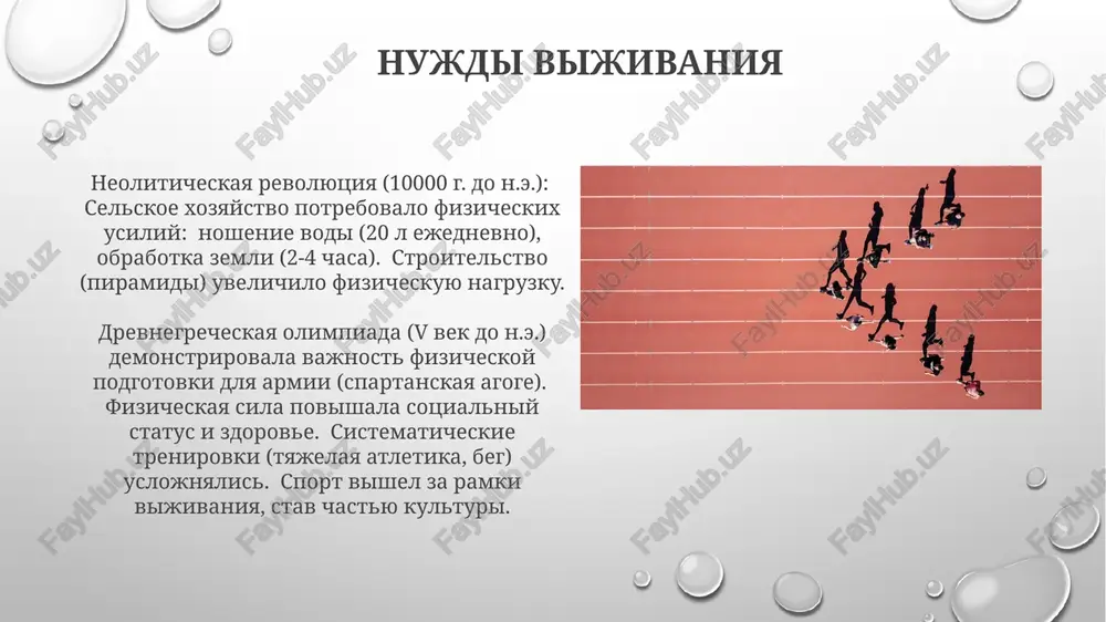 sila – vajnaya sostavlyayushaya voennoy podgotovki i obshestvennix idealov. drevniy rim (753 do n.e. – 476 n.e renessans i posleduyushie epoxi drevnyaya gretsiya (v-iv vv. do n.e.): olimpiyskie igri, gimnasii (naprimer, akademiya v afinax), fizicheskoe vospitanie kak neot'emlemaya chast obrazovaniya (filosofi platon i aristotel podcherkivali ego vajnost), voennaya podgotovka, aktsent na sile, lovkosti i krasote (ideal kalos kagathos). renessans v evrope (xiv-xvi vv.): vozrojdenie antichnix idealov, gumanizm, razvitie fizkulturi v nekotorix shkolax, voennie uprajneniya, fextovanie i drugie boevie iskusstva, interes k anatomii i fiziologii, vliyavshiy na praktiku trenirovok, rasprostranenie informatsii o fizicheskoy kulture blagodarya pechatnoy mashine. voennie deystviya spartanskaya voennaya podgotovka (viii v. do n.e. – 146 g. do n.e.) osnovivalas na fizicheskoy trenirovke (sistema agoge), gotovyashey yunoshey k voyne. ona vklyuchala beg, borbu, boks i srajeniya na kopyax i shitax drevnie voyni (naprimer, shumerskie – 3000 g. do n.e., egipetskie – 1400 g. do n.e.) trebovali fizicheskoy sili: grecheskie …