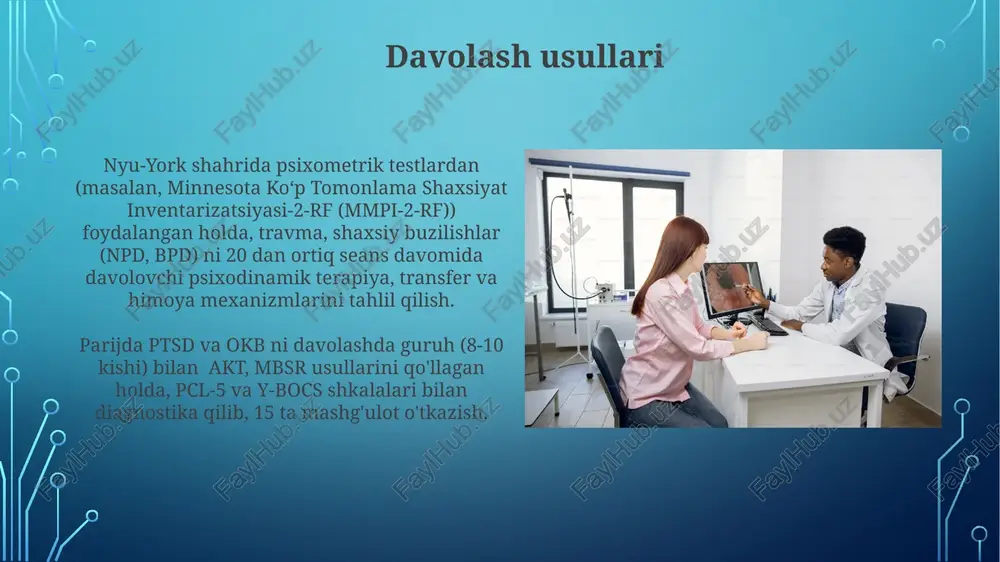 ni baholash; shaxsiyat testlari (mmpi-2-rf, pai); neyropsixologik tekshiruvlar (veksler shkalalari, halstead-reytan). hisobot tayyorlash muddati: 2-4 hafta. litsenziyali psixolog va neyropsixologlar. xavfsiz aloqa uchun mijozlar portali. ish vaqti: dushanba-juma, 9:00-17:00. narxlar: dastlabki diagnostika baholash $350-$500; keyingi sessiyalar $150-$250 (davomiyligiga bog'liq, 50 daqiqa yoki 75 daqiqa). sug'urta qabul qilinadi: aetna, cigna, unitedhealthcare (tarmoq ichida). tarmoqdan tashqari imtiyozlar qo'llanilishi mumkin. kam ta'minlangan mijozlar uchun imtiyozli narxlar mavjud. to'lov rejasi ko'rib chiqiladi ko'rsatilayotgan xizmatlar birminghemdagi tashvish (gad-7, bai), depressiya (phq-9), ptsb (pcl-5), autizm spektri buzilishi (ados-2, adi-r) diagnostik baholari. xizmatlarga individual va juftlik terapiyasi yo'nalishlari, 30 yildan ortiq tajriba va 2 hafta ichida hisobot tayyorlash kiradi. manchestrda kattalar uchun psixologik testlar (veksler, bender-gestalt, rorşax) va shaxsiyat baholari (mmpi-2-rf, pai). sud-tibbiy ekspertizalar, ekspert guvohligi, sud buyrug'i bilan o'tkaziladigan baholarga ixtisoslashgan; 1000 dan ortiq yakunlangan ishlar. tez-tez beriladigan savollar psixolog va litsenziyalangan mutaxassislarimiz [manzil], [shahar, viloyat] manzilimizda klinik suhbatlar, xulq-atvor kuzatishlari va standart testlardan iborat har …