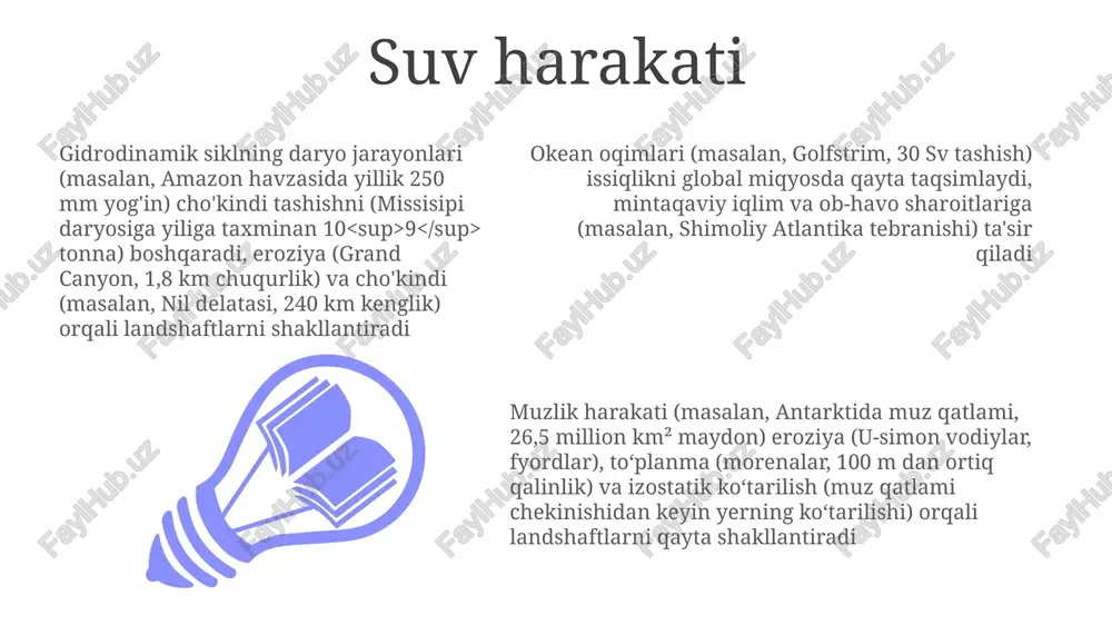 a cho'kindi tashilishga ta'sir qiladi (masalan, missisipi daryosi deltasi: yiliga ~200 million tonna cho'kindi oqimi). e'tiboringiz uchun rahmat @taqdimot_robot image1.jpeg image2.jpeg image3.jpeg