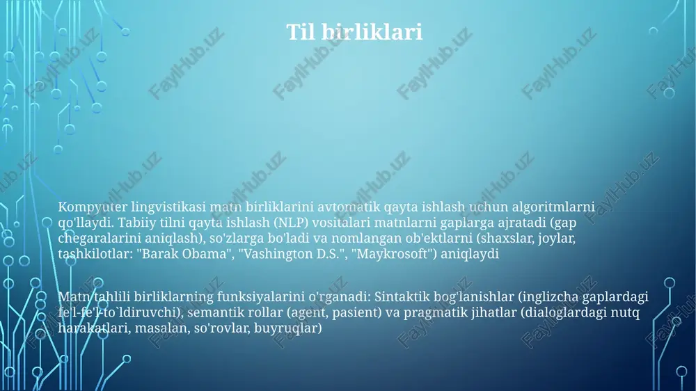 iborat glif variantlari yozuv tizimlari ichida va o'rtasida mavjud (masalan, qo'lyozma va chop etilgan, serif va sans-serif shriftlar). bu variantlar ocr (optik belgini tanib olish) aniqligiga ta'sir qiladi matn kodlash (masalan, unicode, ascii, utf-8) gliflarda raqamli qiymatlarni belgilaydi, turli yozuv tizimlarida raqamli ifoda va matnni qayta ishlash imkonini beradi bandlar va baytlar she'r tuzilishiga satr uzunligi, qofiya (aabb, abab) va oʻlchov (yambik pentametr) ta'sir qiladi; xat uzunligi sur'atga ta'sir qiladi; chikago, london, nyu-york nashriyotlari paragraf/band uzunligi va joylashuviga ta'sir qiluvchi turli formatlash konventsiyalaridan foydalanadilar. abzaslar (1-5 jumla), prozaning asosiy birliklari; baytlar (2-12+ qator), she'riy birliklar; matn segmentatsiyasi janrlarga (masalan, romanlar, she'rlar, insholar) qarab farq qiladi. gaplar (fe'l-mavzu mosligi), bo'laklar (mustaqil/to'la bo'lmagan), so'z birikmalari (ot, fe'l, ravishdosh) paragrafning asosiy tuzilishini tashkil qiladi; she'rda qator almashinuvi bandlarni ajratib turadi; tinish belgilarining (nuqta, vergul, nuqta vergul) ingliz, ispan va nemis matnlarida matn birliklarining ma'nosi va oqimiga ta'siri bor. matn tuzilmalari matn tuzilmalari hikoya …