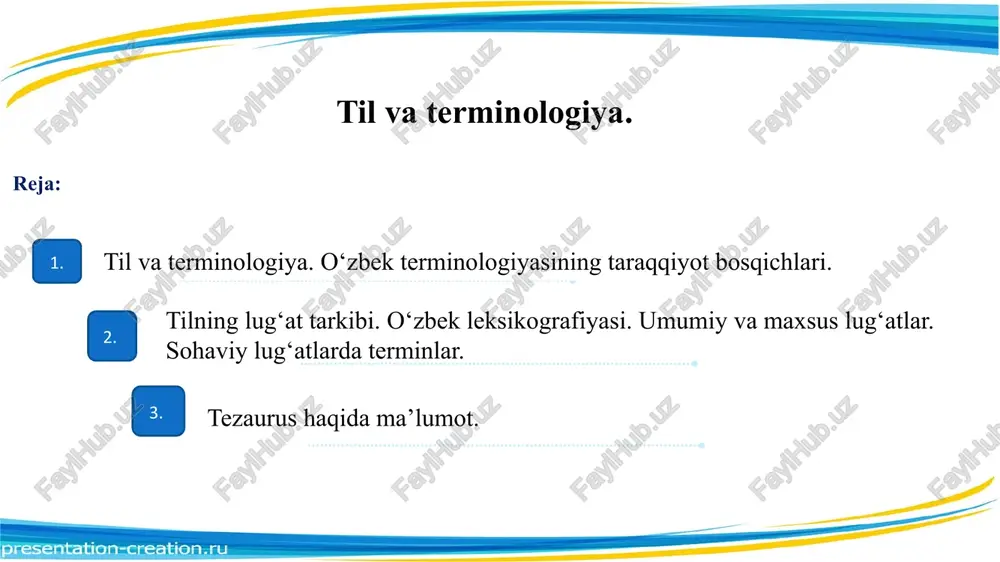 ‘zning ma'nosi murakkab bo‘lib, unda tushuncha qo‘shimcha ma'no va uslubiy belgilarga ega bo‘ladi. terminlar rasmiylashgan so‘zlar bo‘lganligi sababli respublika miqyosida, hatto dunyo miqyosida bir tushunchani anglatadi. termin soha terminlari tizimining bir elementi bo‘lib, har doim bir tizim doirasida qo‘llaniladi. termin nominativ vazifani bajaradi. terminning ma'nosi adabiy til me'yorlari doirasida tushunchaga teng bo‘ladi. ta’kidlash joizki, terminlar masalasi bilan shug‘ullangan deyarli barcha olimlar mazkur tushunchaning ta’rifini berishga urinib ko‘rishgan. ularning barchasigina emas, ayrimlarini ham namuna tariqasida keltirib o‘tish ko‘plab sahifani egallagan bo‘lardi. shuning uchun ularni jamuljam etgan holda “termin” tushunchasiga quyidagicha ta’rif berish mumkin. termin kasbiy ma’no bildiruvchi, kasbiy tushunchani ifodalovchi va shakllantiruvchi ayrim obyektlar va ular o‘rtasidagi aloqalarni muayyan kasblar nuqtayi nazaridan bilish hamda o‘zlashtirish jarayonida ishlatiladigan so‘z yoki so‘z birikmadir. har bir sohaning, tarmoqning termini borki, u o‘sha soha, tarmoq doirasida qo‘llanadi, aniqroq qilib aytganda, kasb-hunar egasining nutqini shakllantiradi, o‘zaro nutqiy muomala uchun shart-sharoit yaratadi. bu o‘rinda shuni qayd etish …