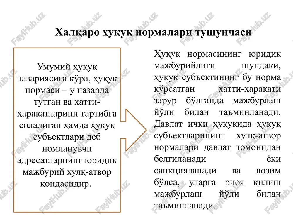 i oshirishga bo'lgan talab davlatlarni bu jarayonga ko'proq e'tibor berishga undadi. protsessual huquqning shakllanishida 1969 yilgi xalqaro shartnomalar huquqi to'g'risidagi vena konventsiyasi birinchi darajali ahamiyatga ega bo'ldi. bu konventsiya qarorlarining ko'pchilik qismi protsessual xususiyatga ega. protsessual normalar tartibga solish usullariga ko'ra taqiqlovchi, majburlovchi va vakolat beruvchi normalar farqlanadi. boshqa aktlardagi qoidalarga amal qilishga majbur qiluvchi havola etish normalari mavjud. bir qancha turlarga ega bo'lgan tashkiliy normalar ham bo'lib, ularning vazifasi xalqaro organ va tashkilotlar faoliyatini tartibga solishdan iboratdir. fan-texnika inqilobi (fti) texnik aloqalarning jadal rivojlanishiga imkoniyat yaratdi. ularni tartibga solishga bo'lgan eqtiyoj texnik normalarning tarqalishiga sabab bo'ldi. bularga tabiat qonunlari, fan va texnika qonunlaridan kelib chiquvchi talablarga yuridik kuch beruvchi xalqaro huquq normalari kiradi. boshqa turdagi normalar huquqning umumiy nazariyasiga muvofiq, «huquq manbai» iborasi – o'zida yuridik majburiy xulq-atvor qoidasini namoyon etadigan va bu qoidaga huquqiy norma xususiyatini beradigan (masalan, konstitutsiya, qonun, farmon, davlat vakolatli organining qarori yoki farmoyishi va …