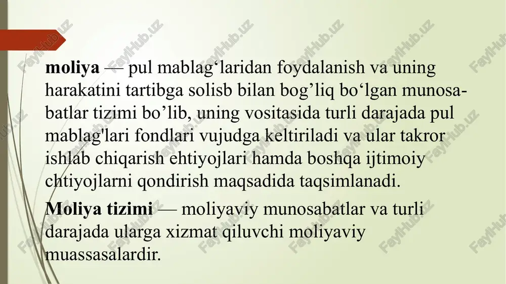 ag'larni zarur qilib qo'yadi. 2. ijtimoiy soha xizmatlari sifatiga talabning ortishi va ur- banizatsiya. kishilar turmush darajasining o'sishi ijtimoiy soha xizmatlari hajmiga va sifatiga talabni oshiradi. 3. atrof-muhitning ifloslanishi. aholi sonining o'sishi va urbanizatsiyaning kuchayishi atrof-muhitning sifati muammosini keskinlashtiradi. 4. daromadlar tengsizligini qisqartirish dasturlarini amalga oshirish. bularga xususan, ijtimoiy sug'urtani rivojlantirish, ishsizlik bo'yicha nafaqalar, ijtimoiy ta’minot, bepul tibbiy yordam, davlat dasturi, oziqovqat mahsulotlariga dotatsiyalar, davlat uyjoy qurilishi kiradi. 5. milliy mudofaa, davlat xavfsizligmi ta’minlash xarajat­ lari hajmining o'sishi.hozirgi davrda mamlakatimizdagi davlatning soliq siyo- satini o‘zbekiston respublikasi davlat soliq qo'mitasi va lin­ ing joylardagi (viloyat. shahar, tuman) muassasalari amalga oshiradi. korxonalar faoliyatini soliq yordamida tartibga solish quy­idagi umumiy tamoyillar asosida amalga oshiriladi: —barcha daromadlardan, ularning manbalariga bog'liq bo’lmagan holda, soliq undirishning majburiyligi; —soliq undirishda barcha uchun yagona umumdavlat siyosati; —samarali ishlovchi korxonalarda hamda xo'jalik yuritishning ilg'or shakllari uchun soliq me’yorlarining rag'batlantiruvchi rolini ta'minlash; —soliq to’lovi bo'yicha barcha subyektlar majburiyati ustidan moliyaviy …