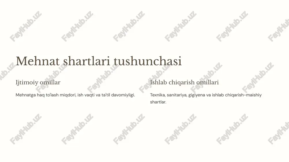 ishda ogohlantirishi shart. kompensatsiya ogohlantirish muddati pulli kompensatsiya bilan almashtirilishi mumkin. rad etish oqibatlari xodim rad etsa, mehnat shartnomasi bekor qilinishi mumkin. 14 xodimni boshqa ish beruvchiga vaqtincha xizmat safariga yuborish 1 rozilik faqat xodimning yozma roziligi bilan amalga oshiriladi. 2 muddat bir yildan ko'p bo'lmagan muddatga yuborilishi mumkin. 3 rasmiylashtirish alohida muddatli mehnat shartnomasi tuziladi. 15 ish joyini o'zgartirish ish joyi tushunchasi ish beruvchi nazorat qiladigan, xodim ishlashi kerak bo'lgan joy. rozilik talab qilinmaydigan hollar ayni hududdagi boshqa bo'linmaga o'tkazish xodim roziligini talab qilmaydi. rozilik talab qilinadigan hollar shartnomada ko'rsatilgan ish joyini o'zgartirish xodim roziligini talab qiladi. 16 mehnat shartnomasini o'zgartirishni rasmiylashtirish 1 buyruq chiqarish mehnat shartnomasini o'zgartirish ish beruvchining buyrug'i bilan rasmiylashtiriladi. 2 qo'shimcha kelishuv o'zgarishlar yozma shaklda qo'shimcha kelishuv orqali rasmiylashtiriladi. 3 xodimga e'lon qilish buyruq xodimga imzo qo'ydirib e'lon qilinadi. 17 mehnat shartnomasini qonunga xilof ravishda o'zgartirishning huquqiy oqibatlari 1 shikoyat qilish huquqi xodim qonunga xilof …