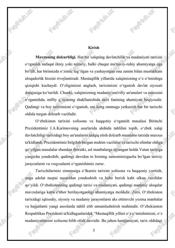 olimlar n.n.negmatov, g.a.hidoyatovning asarlarida batafsil yoritilgan. shuningdek, n.ya.bichurin (otets iakinf), v.v.bartold, a.yu.yakubovskiy, s.a.ahadjanov, b.axmedov, k.shoniyozov kabi olimlarning asarlarida ham somoniylar davriga oid ma'lumotlar berilgan. manba va adabiyotlar bilan bir qatorda mustaqillik yillarida mavzuga oid to‘plamlar nashr qilindi hamda gazeta va jurnallarda bir qator maqolalar chop etildi. mavzuning maqsad va vazifalari. tarixiy manba va ilmiy adabiyotlarda aks ettirilgan somoniylar davlatining paydo bo‘lishi va rivojlanishiga bag‘ishlangan masalalarni chuqur o‘rganish va qiyosiy tahlil asosida, somoniylar davlatining taraqqiyoti va ijtimoiy-iqtisodiy rivojlanishning sabablarini yoritish maqsadida quyidagi vazifalar belgilab olindi: - somoniylar davlatining tashkil topishi jarayoni o’rganish - mavorounnahr va xurosonda somoniylar hokimiyatining o‘rnatilishi va siyosiy hayotini manbalar asosida tahlil qilish; - somoniylar davlatining ijtimoiy – iqtisodiy hayotini tadqiq qilish va xulosalar berish; - somoniylar davlatida madaniy hayotning rivojlanish sabablarini o‘rganish, ilm-fan taraqqiyotining sabablarini ochib berish; - o‘zbek davlatchiligi taraqqiyotida somoniylar davlatining o‘rni va ahamiyatini ko‘rsatish. kurs ishining tuzilishi: kirish, uchta reja, xulosa va foydalanilgan adabiyotlardan …