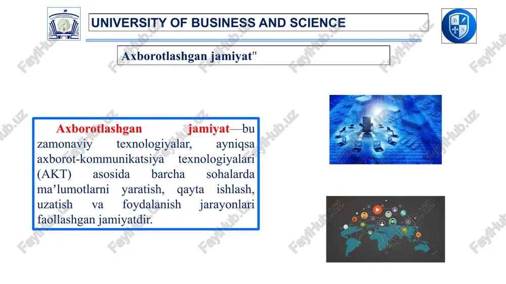 yihalari agentligining ilgʻor tarmogʻi" arpanet arpanet = internet emas! arpanet faqat internetning bir qismi edi 1991-yil – world wide web (www) ixtiro qilinishi internetni global qildi www-bu nima? w w w world wide- web university of business and science media axborot (matn) tahlili va uni baholash kontent yaratish "kontent yaratish" tushunchasi (content creation) — bu maqsadli auditoriya uchun qiziqarli, foydali va qoʻllanma materiallar (matn, video, audio, rasmlar, grafikalar, interfaol formatlar va boshqalar) ishlab chiqish va tarqatish jarayonini anglatadi. kontent yaratish zamonaviy marketing, taʼlim, ijtimoiy media, bloging, reklama va boshqa sohalarning asosiy qismidir. university of business and science asosiy tamoyillari va bosqichlari maqsadni belgilash: kontentning vazifasi (masalan, maʼlumot berish, sotishni oshirish, auditoriyani ragʻbatlantirish, brendni tanitish). auditoriyani tahlil qilish (kim uchun yaratilmoqda? ularning ehtiyojlari va qiziqishlari nima?) university of business and science asosiy tamoyillari va bosqichlari mavzu va format tanlash: auditoriyani qiziqtiruvchi va dolzarb masalalar. blog maqolasi, video-rolik, podcast, infografika, postlar, e-kitob, …