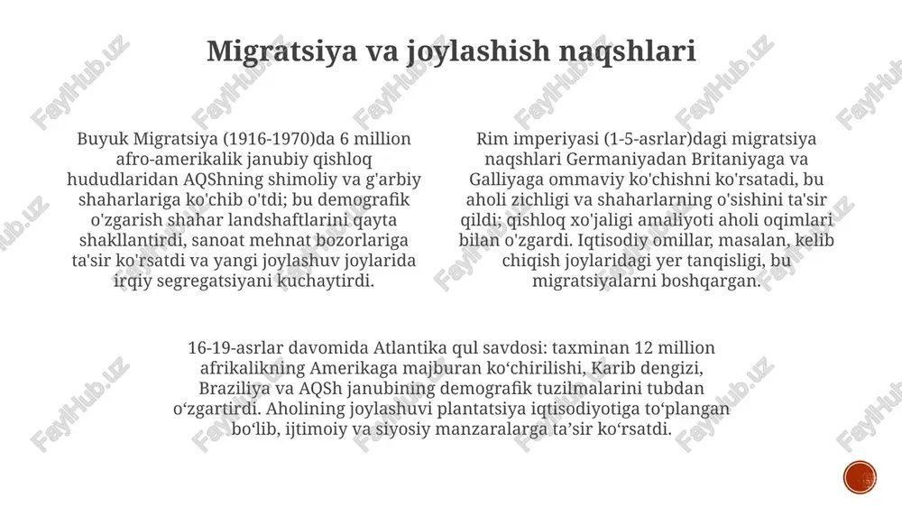 alardan ma'lumotlarni tahlil qilish, o'tmishdagi shahar muhitini rekonstruksiya qilish va nyu-yorkning harlem shahrida ma'lum o'n yilliklardagi gentrifikatsiya kabi jarayonlarni tushunish. texnologiyaning fazoviy naqshga ta'siri 1960-yillardan beri texnologiya taraqqiyoti (gps, gis, masofaviy zondlash) shaharlarning tarqalishi xaritalarini aniq tuzishga imkon berib, los-anjeles va london kabi shaharlardagi makon tahlilini tubdan o'zgartirdi va mintaqalar bo'yicha aholi taqsimoti va migratsiya naqshlari to'g'risidagi tarixiy geografik tadqiqotlarga ta'sir ko'rsatdi xarita, aerofoto va sun'iy yo'ldosh suratlarini tahlil qilish orqali turli miqyoslarda (mahalliy, mintaqaviy, global) fazoviy o'zgarishlarni o'rganish tarixiy geografiya vaqt o'tishi bilan bo'lgan fazoviy o'zgarishlarni tushunishga, (masalan, raqamli arxivlar, pompei 3d modellashtirish) texnologiyalaridan foydalanib, o'tmishdagi landshaftlarni (masalan, rim yo'l tarmoqlari, angliya qishloqlaridagi 18-asr dehqonchilik maydonlari) tahlil qilish va fazoviy naqshlarni qayta tiklashga qaratilgan ekologik tarix va geografiya atrof-muhit o'zgarishi va uning geografik jihatlarini tahlil qilish uchun turli ma'lumot manbalarini birlashtirish zarur ekologik tarix va geografiya vaqt va makonda inson-atrof muhit o'zaro ta'sirini, amazon o'rmonlarining kesilishi (1970-hozir), nil vodiysi …