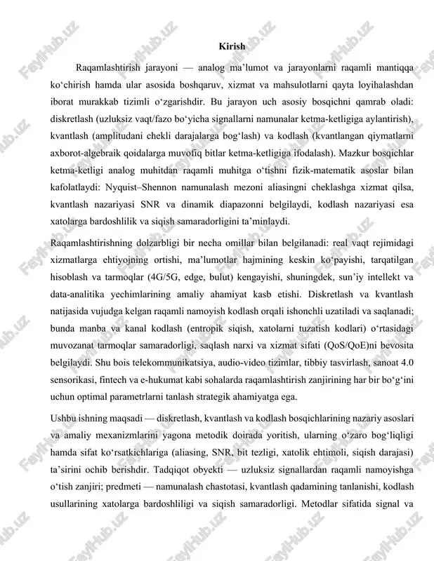 ratsiyalash (api, rpa, bulutli xizmatlar, sun’iy intellekt); uchinchisi, raqamli transformatsiya deb ataladigan tizimli o‘zgarishlar bo‘lib, unda tashkilotning strategiyasi, madaniyati, operatsion modeli, mahsulot va xizmatlar portfeli raqamli mantiqqa mos ravishda qayta quriladi. shu bosqichlilik raqamli yetuklik konsepsiyasiga olib keladi: tashkilotlar ad-hoc, takrorlanuvchi, aniqlangan, boshqariladigan va optimallashtirilgan bosqichlar orqali ko‘tarilib boradi; har bir bosqich ma’lumot sifati, texnologik arxitektura, xavfsizlik, kadrlar kompetensiyasi va boshqaruv ko‘rsatkichlari bilan tavsiflanadi. raqamlashtirishning ahamiyati avvalo iqtisodiy samaradorlik orqali namoyon bo‘ladi. tranzaksiya xarajatlari pasayadi, takroriy va qo‘l mehnatiga tayanadigan operatsiyalar avtomatlashtiriladi, bozorga chiqish vaqti qisqaradi, shaffoflik va hisobdorlik kuchayadi. ma’lumotga asoslangan qarorlar (data-driven decision making) yordamida resurslar optimal taqsimlanadi, bozor segmentatsiyasi va personalizatsiya darajasi ortadi, mijoz tajribasi yaxshilanadi. innovatsion platformalar va ekotizimlar orqali hamkorlik kengayadi, bu esa yangiliklar aylanish tezligini oshiradi. shu bilan birga, raqamli iqtisodiyotda intellektual mulk, ma’lumotlar monetizatsiyasi, ochiq apilar orqali xizmatlarni “lego” uslubida yig‘ish imkoniyatlari paydo bo‘ladi; bu yangi daromad oqimlari va barqaror biznes modellarini shakllantirishga …