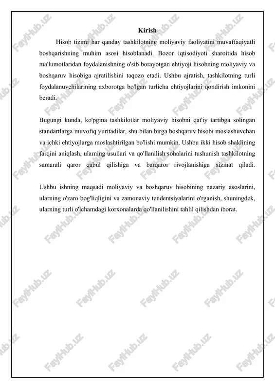 hsulotlarni aniqlashi, ishlab chiqarish jarayonidagi noaniqliklarni bartaraf etishi va marketing strategiyasini optimallashtirishi mumkin. boshqaruv hisobi, shuningdek, kompaniyaning faoliyatini nazorat qilish, rejalashtirilgan ko'rsatkichlardan og'ishlarni aniqlash va tuzatish choralarini ko'rishga yordam beradi. 📋 moliyaviy va boshqaruv hisobini ajratish kompaniyada buxgalteriya hisobini moliyaviy va boshqaruv hisobiga bo'lish jarayoni. [diagramma qo'shish xatosi: no elements provided] moliyaviy va boshqaruv hisobining asosiy farqlari moliyaviy va boshqaruv hisobi o'rtasida bir nechta asosiy farqlar mavjud. birinchidan, foydalanuvchilar doirasi farqlanadi: moliyaviy hisob tashqi foydalanuvchilarga (investorlar, kreditorlar, davlat organlari) mo'ljallangan bo'lsa, boshqaruv hisobi ichki foydalanuvchilarga (menejerlar, rahbarlar) mo'ljallangan. ikkinchidan, hisobot berish tartibi farqlanadi: moliyaviy hisobot gaap yoki xmhxs kabi standartlashtirilgan qoidalarga muvofiq tuziladi, boshqaruv hisoboti esa tashkilotning o'ziga xos ehtiyojlariga moslashtiriladi va standartlashtirilgan qoidalarga rioya qilishni talab qilmaydi. uchinchidan, ma'lumotlarning turi farqlanadi: moliyaviy hisob asosan moliyaviy ma'lumotlarga asoslanadi, boshqaruv hisobi esa moliyaviy va nomoliyaviy ma'lumotlardan foydalanishi mumkin. to'rtinchidan, hisobot berish davriyligi farqlanadi: moliyaviy hisobot odatda choraklik yoki yillik asosda tuziladi, …