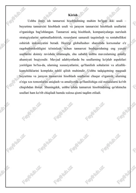 roq vaqt va resurslar talab etadi. jarayon tannarxini hisoblashda, odatda, ishlab chiqarish hisobotlaridan foydalaniladi, ularda har bir jarayon uchun materiallar, mehnat va overhead xarajatlari qayd etiladi. shuningdek, ekvivalent birliklar tushunchasi muhim rol o'ynaydi, ayniqsa, yarim tayyor mahsulotlar mavjud bo'lganda. ammo, ushbu usulning kamchiliklari ham bor, jumladan, mahsulotlar bir xil deb taxmin qilinishi va alohida mahsulotlar uchun tannarxni aniq aniqlash qiyin bo'lishi. 📋 buyurtma va jarayon tannarxi buyurtma va jarayon tannarxi usullari orqali mahsulot tannarxini aniqlash jarayoni [diagramma qo'shish xatosi: no elements provided] buyurtma va jarayon tannarxi: asosiy farqlar buyurtma va jarayon tannarxini hisoblash o'rtasidagi asosiy farq, ularning qo'llanilishi sohasida yotadi. buyurtma tannarxi alohida buyurtmalar uchun mos bo'lsa, jarayon tannarxi ommaviy ishlab chiqarish uchun idealdir. buyurtma tannarxida xarajatlar har bir alohida buyurtma uchun kuzatiladi, jarayon tannarxida esa xarajatlar har bir jarayon yoki bo'lim uchun to'planadi. hisobot berish nuqtai nazaridan, buyurtma tannarxi har bir buyurtmaning rentabelligi haqida ma'lumot beradi, jarayon tannarxi esa …