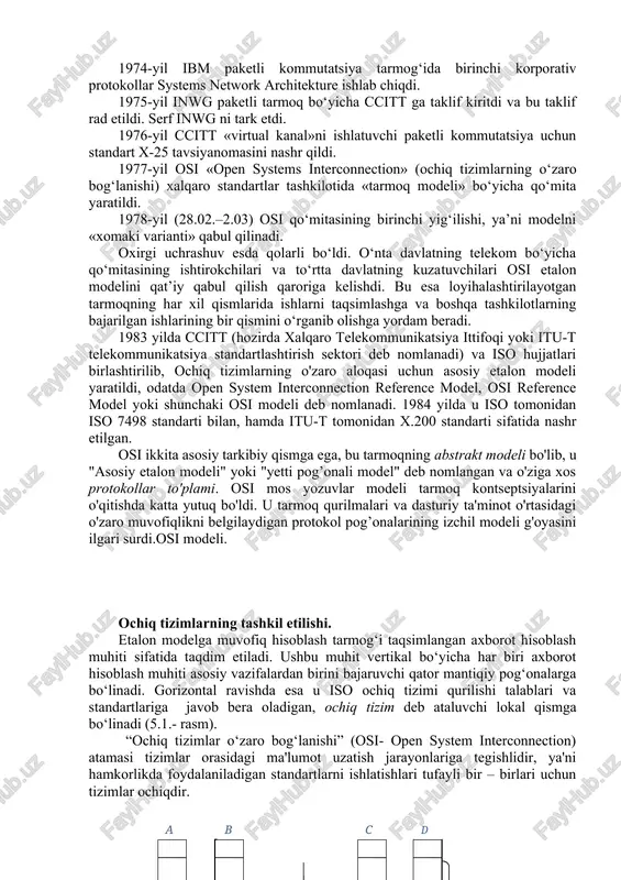 r (inwg-) bo‘yicha ishchi guruh tashkil topishi bilan 1972-yildan boshlandi. bu guruhning birinchi raisi vint serf edi. bu guruhning boshqa vakillari aleks makkenzi aqsh, donald devis va rodjer skantlebyuri buyuk britaniya, lui puzen va xubert simmerman (hubert zimmermann) fransiyadan edilar. inwgning maqsadi lui puzen ishlab chiqqan «deytagramm-stayl» paketli kommutatsiyasini rivojlantirish bo‘ldi. deytagramm bog‘lanishning ahamiyati, bunda aloqa o‘rnatilishida uzatuvchi va qabul qiluvchi o‘rtasida to‘g‘ridan-to‘g‘ri aloqa yo‘q. ma’lumotlar oddiy paketlar ko‘rinishda ketma-ket uzatiladi va aniq bir paketni yetkazib berishda hech qanday kafolat yo‘q. agar paket yo‘qolsa, faqat yo‘qolgan paket qayta yuboriladi. bu taklif ibm va telekommunikatsiya monopoliyachilari ilgari surgan virtual kanal orqali aloqani o‘rnatish usuli bilan solishtirilganda ajoyib edi. inwg a’zolari kanallar kommutatsiyasini va deytagramm tarmog‘ini qanday o‘lchash yo‘llarni aniqlash maqsadida «an’anaviy telefonchilar» bilan doimiy ravishda, uchrashar va fikr almashar edilar. necha yillik tortishuvlar va munozalardan so‘ng oxir-oqibat kelishuvga erishildi. 1975-yil serf va puzen o‘zlarining takliflarini xalqaro telefon va telegraf maslahat qo‘mitasi …