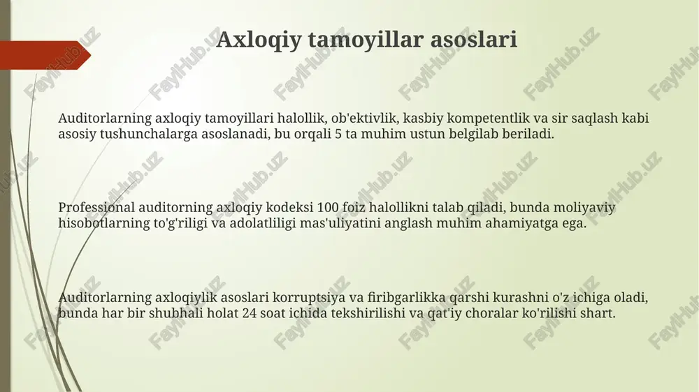 auditorlar 3 yilgacha bo'lgan moliyaviy hisobotlarni qayta ko'rib chiqishlari va mos kelmasliklarni aniqlash uchun 20 ga yaqin turli xil ma'lumot manbalaridan foydalanishlari mumkin. e'tiboringiz uchun rahmat