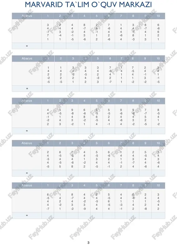 9 5 2 3 -5 3 4 2 -2 8 -6 2 -6 4 = marvarid ta`lim o`quv markazi 8 abacus 1 2 3 4 5 6 7 8 9 10 9 6 8 8 6 4 6 2 6 2 -7 -5 -8 -5 -6 4 -5 4 -5 4 4 4 6 4 2 -5 4 -5 4 2 -5 3 -6 1 4 4 3 4 -5 -5 4 -7 6 -6 -1 -5 -8 4 5 4 1 4 3 4 3 4 5 -8 2 -7 = abacus 1 2 3 4 5 6 7 8 9 10 1 5 9 5 2 8 6 8 1 5 4 -5 -8 -5 4 -7 -6 -6 4 -5 2 7 4 7 -6 4 6 4 3 2 -2 -2 -5 -1 8 3 3 -6 1 4 -5 3 6 1 -5 -5 -6 …