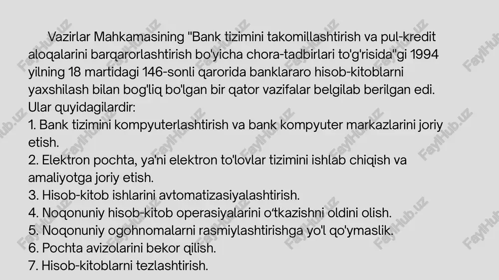 tizimlari esa qulay interfeys, tezkor to‘lovlar va bank hisobiga bog‘liq bo‘lmagan tranzaksiyalarni ta’minlaydi. ikkala tizim ham xalqaro moliya operatsiyalarini arzon va tez amalga oshirishga yordam beradi. shu bilan birga, ular investitsiya va biznes imkoniyatlarini kengaytiradi, onlayn savdoni rivojlantiradi va moliyaviy innovatsiyalar uchun platforma yaratadi. moliyaviy texnologiyalarni bilish va ulardan to‘g‘ri foydalanish har bir foydalanuvchi uchun muhimdir. kriptovalyuta va elektron pul tizimlari turlari kriptovalyutalar turli maqsad va texnologiyalarga ega dastlabki to‘lov tizimi 1994 -yil oktiyabr oyida o‘zbekistonda eng mashhurlari – bitcoin, ethereum, ripple, litecoin. ba’zilari tezkor to‘lovlar uchun, boshqalari esa smart-kontraktlar va dasturiy yechimlar yaratish uchun mo‘ljallangan. elektron pul tizimlarida esa paypal, webmoney, qiwi, payme va o‘zbekistonda click kabi xizmatlar keng qo‘llanadi. ular foydalanuvchiga onlayn hisob orqali pul yuborish, qabul qilish va to‘lovlarni amalga oshirish imkonini beradi. har ikki tizim ham global miqyosda ishlaydi va moliyaviy operatsiyalarni arzon, tez va qulay qiladi. shu bilan birga, foydalanuvchi xavfsizligini ta’minlash va shaxsiy ma’lumotlarni …