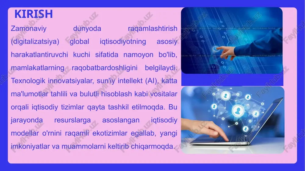 shga olib keladi. elektron xizmatlar ulushi norvegiyada elektron xizmatlarning ulushi raqamli iqtisodiyotning asosiy ko'rsatkichi bo'lib, 2025 yilda u milliy xizmatlar bozorining 75 foizini tashkil etadi. bu ko'rsatkich yevropa o'rtachasidan 25 foizga yuqori bo'lib, fuqarolar va biznesning onlayn platformalarga o'tishini aks ettiradi. elektron xizmatlar orasida onlayn savdo, moliyaviy operatsiyalar va davlat xizmatlari kiradi, ularning umumiy hajmi 2024 yilda 150 milliard evroni tashkil etdi. axborot texnologiyalari ekotizimi norvegiyaning axborot texnologiyalari (it) ekotizimi global miqyosda dinamik va integratsiyalashgan tuzilma bo'lib, startaplar, venchur kapitali va davlat qo'llab-quvvatlashini o'z ichiga oladi. 2024 yilda ekotizimning qiymati 50 milliard evroni tashkil etib, yevropa startup ekotizimi reytingida 14-o'rinni egalladi. oslo va stavanger kabi markazlarda 5000 dan ortiq it kompaniyalari faoliyat yuritmoqda, ularning 30 foizi ai va barqaror texnologiyalarga ixtisoslashgan. raqamlashtirishning norvegiya iqtisodiyotiga ta’siri mehnat bozori va yangi kasblar energetika, dengizchilik va logistika tarmoqlaridagi raqamli innovatsiyalar kichik va o‘rta biznesning raqamli transformatsiyasi raqamlashtirishning norvegiya iqtisodiyotiga ta’siri norvegiya iqtisodiyoti, neft …