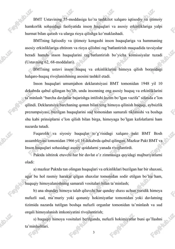 sh; s) huquqiy himoya vositalari berilganda, nufuzli hokimiyatlar buni qo’llashni ta’minlashlari. har bir kishining unga qo’yilgan har qanday jinoiy ishi ko’rib chiqilayotganda to’liq tenglik asosida quyidagi kafolatlarga ega bo’lish huquqi mavjud: a) unga qo’yilgan ayblov xarakteri va asoslari haqida u tushunadigan tilda darhol va batafsil xabardor etilish; b) o’z himoyasini tayyorlash va o’zi tanlagan himoyachi bilan muloqotda bo’lish uchun yetarlicha vaqt va imkoniyatlarga ega bo’lish; s) asossiz holda to’xtatib turilmasdan, ishining sudda ko’rib chiqilishi; d) o’zi qatnashib sud qilinishi va o’zining o’zi yoki tanlab olingan himoyachi vositasida himoya qilinishi; agar himoyachi bo’lmasa, unga ega bo’lish huquqi borligi haqida xabardor qilinishi; odil sud manfaatlari talab etgan har qanday hollarda unga tayinlangan himoyachiga ega bo’lish, ushbu himoyachiga to’lash uchun yetarli mablag’i bo’lmagan barcha hollarda uning uchun himoyachini tekinga berish; ye) unga qarshi ko’rsatmalar berayotgan guvohlarni so’roq qilish yoki ana shu guvohlar so’roq qilinishi huquqiga ega bo’lish va unga qarshi ko’rsatma berayotgan guvohlar …
