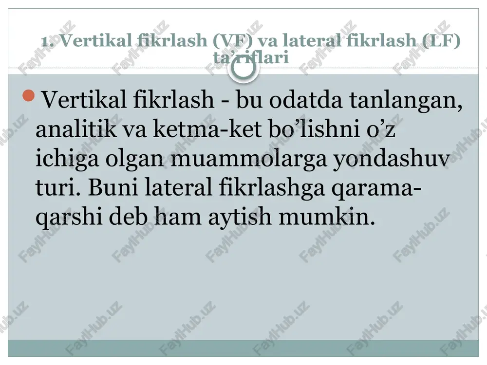 e: ijodiy jarayonlar ko'pincha erkinlikni talab qiladi, chunki ko'pincha belgilangan qoidalarga va doiralariga rioya qilmasdan ishlash mumkin. ijodkorlar odatda yangi yo'nalishlar va fikrlar bilan sinov o'tkazadilar. o'zaro aloqalar va hamkorlik: ijodiy jarayonlar ko'pincha guruhdagi a'zolar o'rtasida o'zaro aloqalar va fikr almashish orqali rivojlanadi. hamkorlik, yangi g'oyalar va yondashuvlarni yaratishga yordam beradi. noaniqlik va xatoliklar: ijodiy jarayonlar ko'pincha noaniqlik, muvaffaqiyatsizlik va xatoliklarni o'z ichiga oladi. bunday xatoliklar ijodkorlarni yangi yondashuvlar topishga undaydi. tajriba va tajriba: ijodiy jarayonlar tajriba orqali rivojlanadi. yangi narsalar qilish, yangi fikrlar bilan ishlash, tajriba qilish va o'rganish jarayonning ajralmas qismidir. intuitsiya: ko'pincha ijodiy jarayonlar aniq reja yoki strategiyaga ega bo'lmasdan, odamning ichki his-tuyg'ulari va intuitsiyasi asosida rivojlanadi. kreativlikning rivojlanishi: ijodiy jarayonlar muntazam ravishda rivojlanib boradi, va ijodkor yangi yondashuvlar va uslublarni o'rganib, ularga moslashadi. ijodiy jarayonlarning bunday xususiyatlari ularga o'ziga xos va noyob bo'lishini ta'minlaydi, shuningdek, muammolarni hal qilish va yangi imkoniyatlarni ochish imkonini yaratadi. 5. ijodiy …