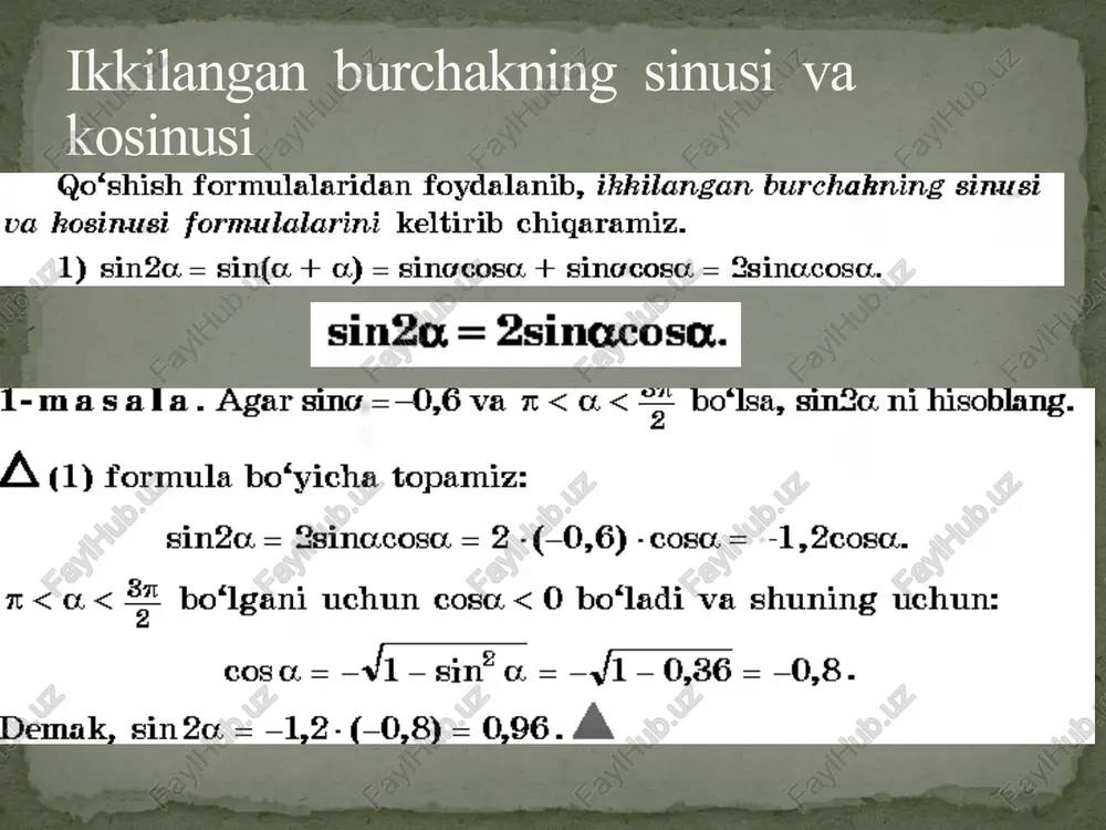 ikkilangan burchakning sinus va kosinusini misollar - Page 3