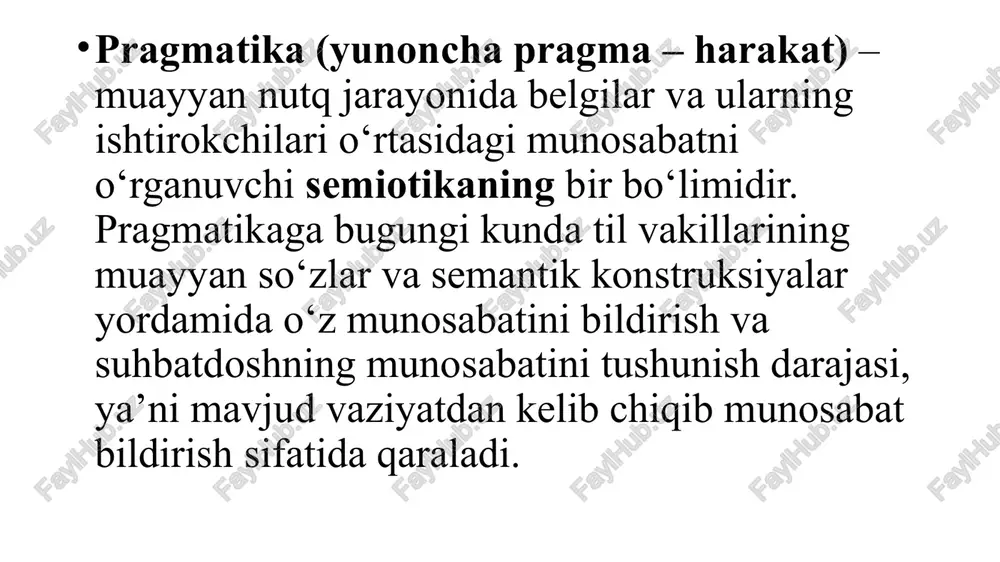 3) so‘zning emotsional bo‘yog‘i. so‘zning stilistik tavsifi va pragmatik ma’no. hamma janrlarda qo‘llanuvchi (ya’ni stilistik betaraf) so‘zlar bilan bir qatorda, qo‘llanish doirasi cheklangan so‘z va so‘z birikmalari mavjudki, ularni ma’lum janrlar va tillar uchungina qo‘llash mumkin. bunday cheklashlar so‘zlarning stilistik tavsifini belgilab beradi. shu maqsadda ham tarjimashunoslikda «stilistik tavsifnoma» atamasi ko‘p qo‘llanadi. ma’lumki, nutqni ifodalashning ikki asosiy ko‘rinishi hisoblangan og‘zaki-so‘zlashuv va yozma turlari mavjud. yozma nutqning quyidagi asosiy janrlari mavjud: 1) badiiy adabiyot; 2) rasmiy-ilmiy janr; 3) publitsistik janr va sh. k. bu janrlarning har biri kichik guruhlarga bo‘linadi. masalan: badiiy adabiyot – badiiy proza; dramaturgiya va she’riyatga, rasmiy-ilmiy janr rasmiy matnlarga, publitsistikaning o‘zi siyosiy adabiyot, gazeta va jurnal janrlari kabi turlarga bo‘linadi. yuqoridagilardan kelib chiqib, ingliz va o‘zbek tillarida quyidagi stilistik xarakterdagi so‘zlarni uchratishimiz mumkin: 1.neytral – lug‘at tarkibining yadrosini tashkil qiluvchi va hamma janrlarda qo‘llanadigan so‘zlar. 2.og‘zaki- so‘zlashuv – og‘zaki nutqda, norasmiy va ziyatlarda ishlatiladigan so‘zlar. ular yozma …