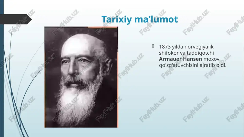 . trofik o‘zgarishlar natijasida bemorlarning tovon va barmoqlari xuddi qurbaqa yoki tyulen panjalariga o‘xshab ketadi. oyoq va qo‘ldagi tirnoqlar deformatsiyalanadi. ko‘zni o‘rab turuvchi muskullarning kichrayishi bemorning ko‘z qovoqlari oxirigacha yopilmay qolishiga sabab bo‘ladi (lagoftalm). yuz nervining zararlanishi oqibatida mimik muskullar atrofiyalanib, bemorning yuz ko‘rinishi niqob kiygan yoki qayg‘uli odamga o‘xshab qoladi. (muqaddas antoniya maskasi) moxovning lepromatoz xilida ko‘pincha burun, og‘iz, hiqildoq, ko‘z shilliq qavatlari, shuningdek, limfa tugunlari, jigar, moyaklar zararlanadi. ichki a‘zolardan jigar, taloq, buyrak, o‘pka va boshqa organlar zararlanadi, kattalashadi yoki shishadi. endokrin bezlar, xususan, jinsiy bezlar ko‘p zararlanadi, ayollarda erta klimaks, erkaklarda esa jinsiy zaiflik yuz beradi. (infantilizm, ginekomastiya). moxovning lepromatoz xiliga manfiy lepromin reaksiyasi xos. bu reaksiya quyidagicha bajariladi: bilakning bukuluvchi yuzasi terisi orasiga 0,1 ml lepromin yuboriladi. agar 24-48 soatda teri shishib, qizarsa – erta reaksiya; 2-4 haftadan so‘ng do‘mboqcha (1-1,5 sm) hosil bo‘lib, u yaraga aylansa – kechki musbat reaksiya deb ataladi. erta yoki manfiy …