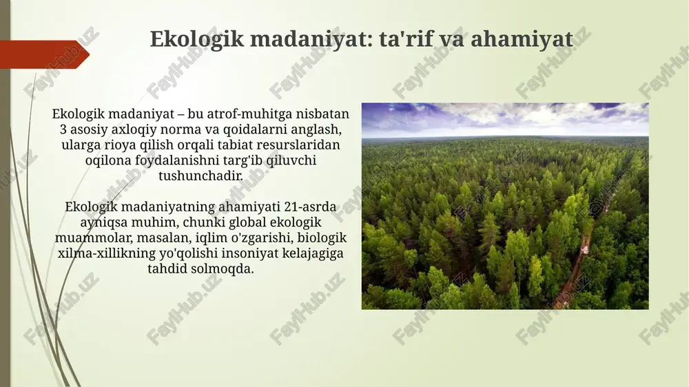 ik ta'lim dasturlarini ishlab chiqish, maktabgacha ta'limdan boshlab ekologik bilimlarni singdirish lozim. e'tiboringiz uchun rahmat image1.jpg image2.jpg image3.jpg image4.jpg image5.jpg image6.jpg image7.jpg image8.jpg image9.jpg