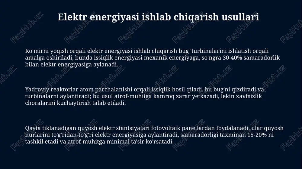 holda, har bir energiyani tejash chorasining umumiy qiymati va foydasi aniqlanadi. qonunchilik va tartibga solish energiya samaradorligi to'g'risidagi qonunlar 2018 yildagi 42-sonli direktiva kabi standartlarni belgilaydi, bu esa kamroq energiya sarflaydigan texnologiyalarni rag'batlantiradi va energiya tejovchi yechimlarga o'tishni talab qiladi. elektr energiyasi bozorini tartibga solish qoidalari 230 kv dan yuqori elektr uzatish liniyalari uchun ruxsat olish jarayonlarini o'z ichiga oladi, bu esa tarmoqning barqaror va ishonchli ishlashini ta'minlaydi. qayta tiklanadigan energiya manbalarini qo'llab-quvvatlash bo'yicha tartibga soluvchi mexanizmlar, masalan, 15 yilgacha bo'lgan muddatga kafolatlangan narxlarni belgilash, quyosh va shamol energiyasi kabi manbalarni rivojlantirishni rag'batlantiradi. e'tiboringiz uchun rahmat image1.jpeg