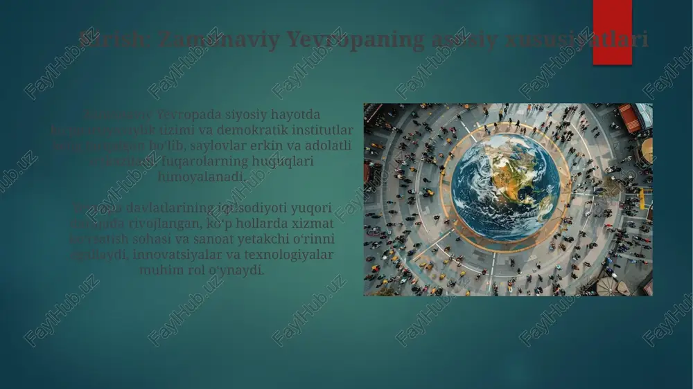 a harbiy aralashuvi 2022-yildan boshlab yevropa xavfsizligiga jiddiy tahdid solmoqda, bu energiya taʼminoti va harbiy mudofaa siyosatiga katta taʼsir koʻrsatdi. kelajak istiqbollari: muammolar va imkoniyatlar kelajak istiqbollari global raqobatbardoshlikni oshirish imkoniyatini beradi, lekin xalqaro savdo urushlari va proteksionizm kabi muammolar bilan ham bog'liqdir. innovatsiyalar va texnologik taraqqiyot kelajakda iqtisodiy o'sishning asosiy drayveri bo'lishi kutilmoqda, ammo ish o'rinlarining yo'qolishi va malaka oshirish zarurati ham muammo tug'diradi. e'tiboringiz uchun rahmat image6.jpg image7.jpg image8.jpg image9.jpg image10.jpg image11.jpg image12.jpg image13.jpg image14.jpg image15.jpg image2.png image3.png image4.png image5.png
